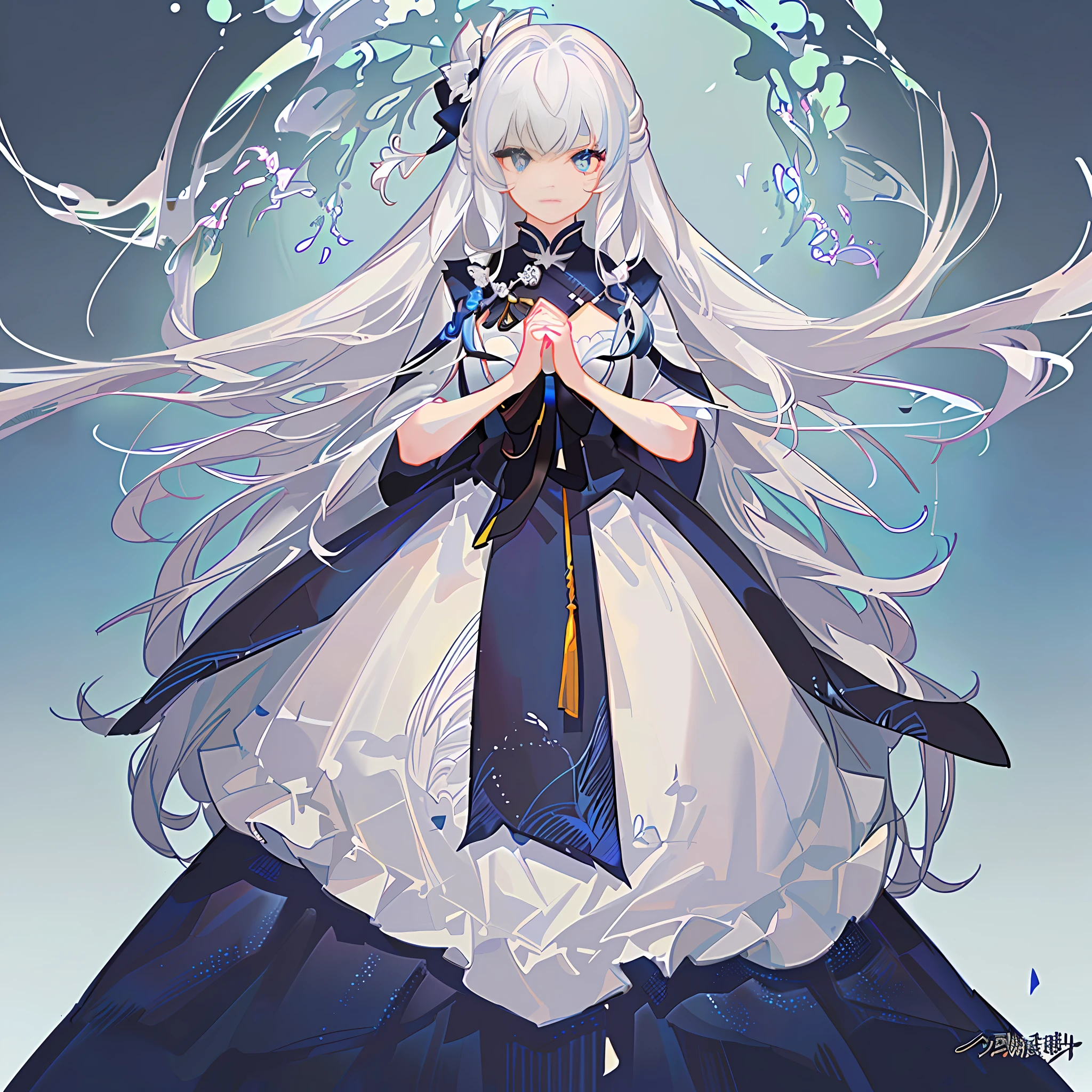 girl,long hair,masterpiece,best quality,official art,extremely detailed CG unity 8k wallpaper,white hair,gradient_eyes,serious,Blue eyes,Close-up of face白发蓝眼