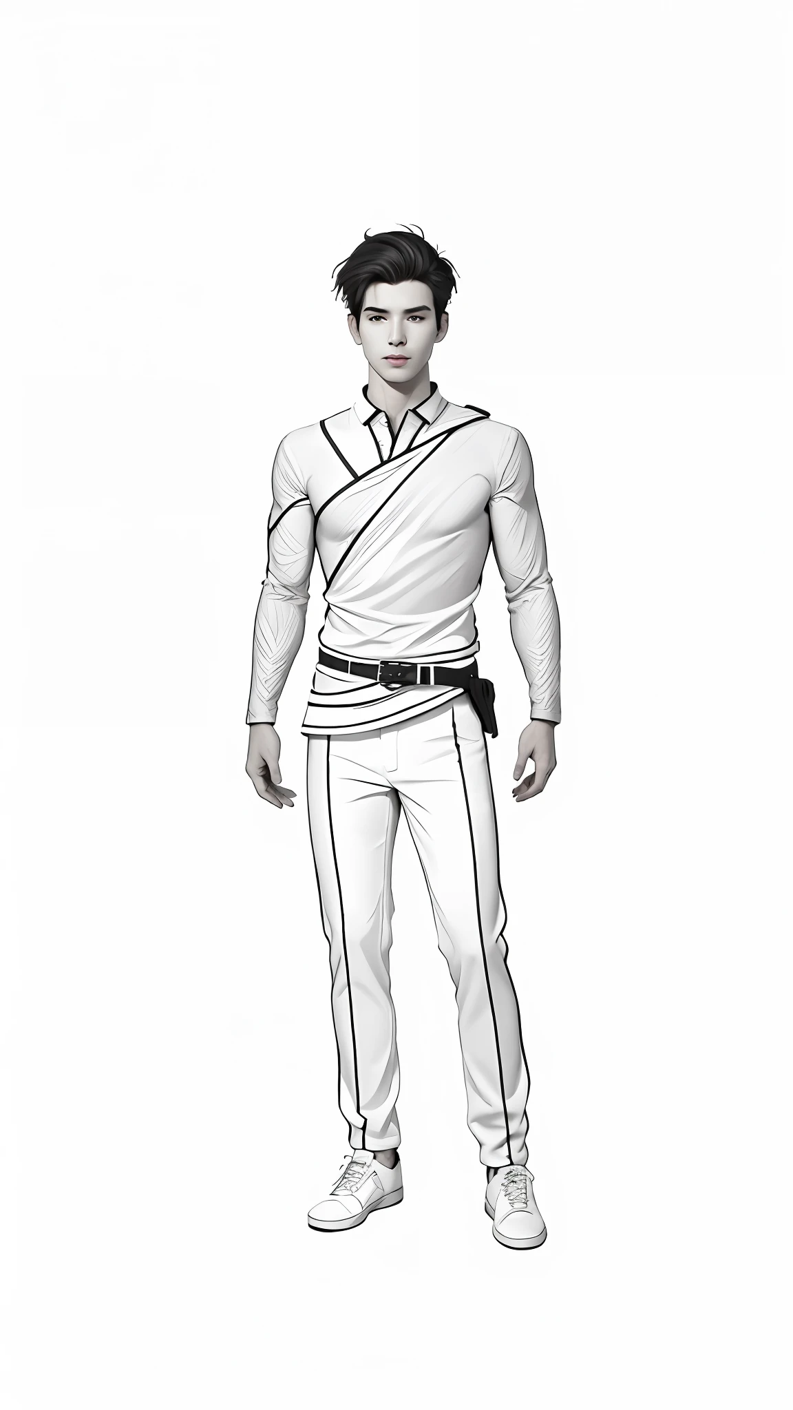 best quality, high quality, 8K, white background, {{{lineart:1.3}}}, 1boy, solo, zlayato,