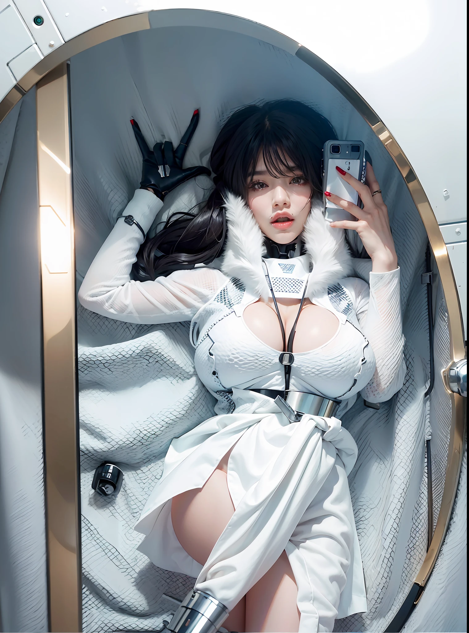 arafed woman beautiful asian girl, ig model | artgerm, asian girl, black haired girl wearing hoodie, korean girl, g(Best Quality, 8k, 32k, Masterpiece, UHD:1.3), (Photo of Attractive Japanese Woman), 1 Girl, ((Big Boobs:1.4)), (long wavy hair), Abs, Perfect Body, Ultra Detailed Face, Detailed Lips, Fine Eyes, double eyelids, pajamas, on the bed, (seductive), ((aroused:1.5)), ((areolae slip)), ((in heat)), ((milf)) sexy girl, busty, beautiful asian girl, gorgeous chinese model, jaw-dropping beauty, girl in mecha cyber armor, ferra white mecha, female mecha, mechanized valkyrie girl, beutiful white girl cyborg, armor girl, clothed in sci-fi military armor, scifi woman, in white futuristic armor, gorgeous female paladin, mechanized soldier girl