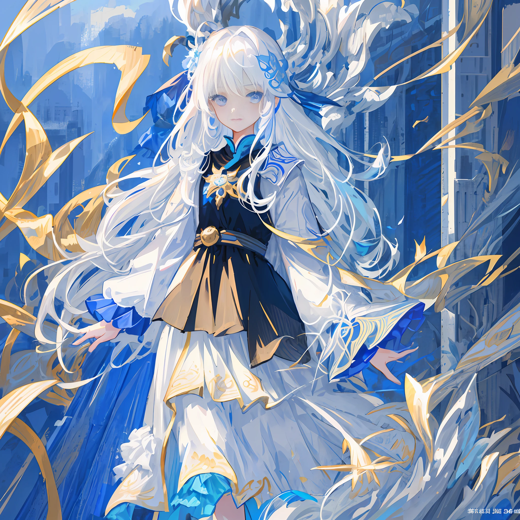 girl,long hair,masterpiece,best quality,official art,extremely detailed CG unity 8k wallpaper,white hair,gradient_eyes,serious,Blue eyes,Close-up of face白发蓝眼