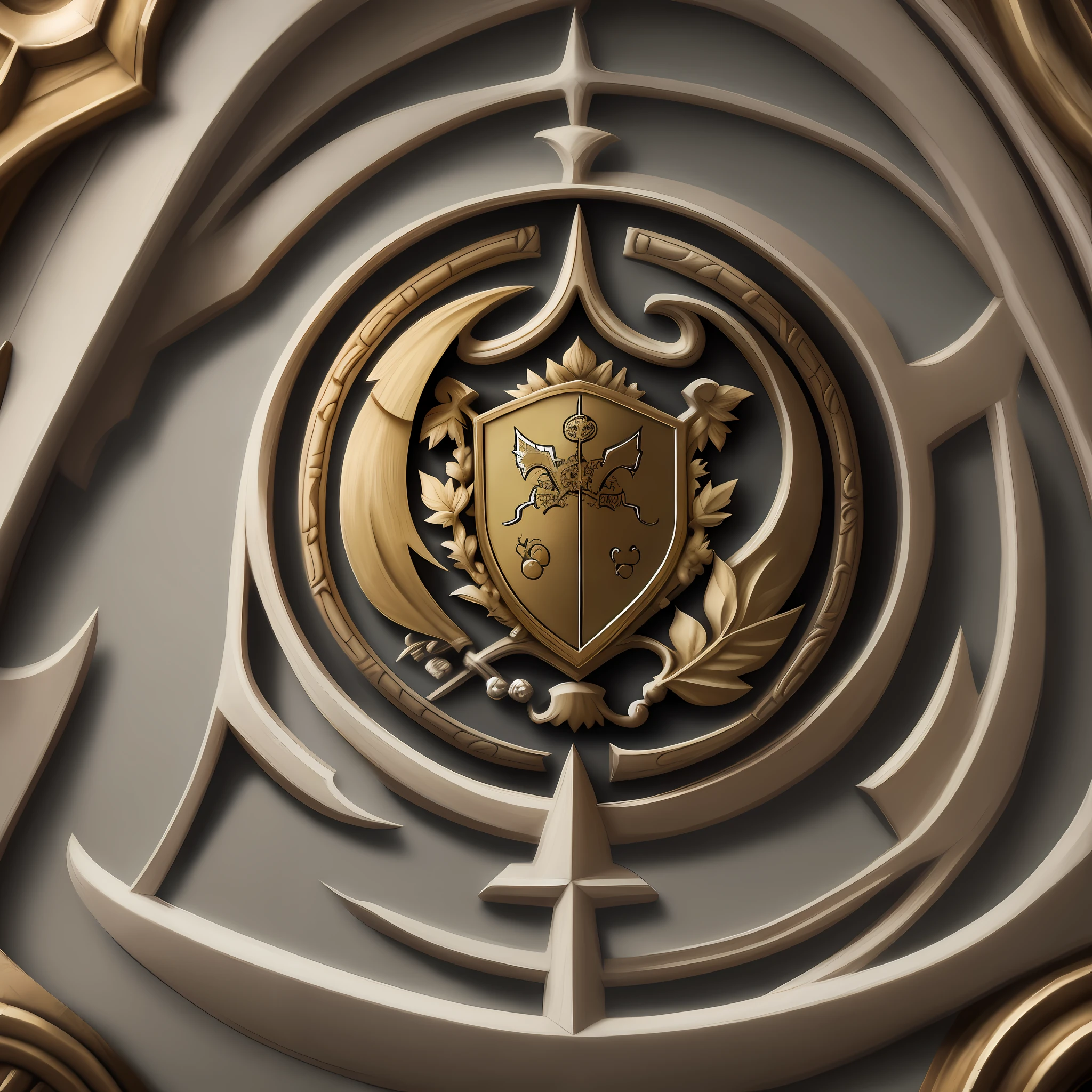 Coat of arms with a pattern of a magic crucible in the center, no one