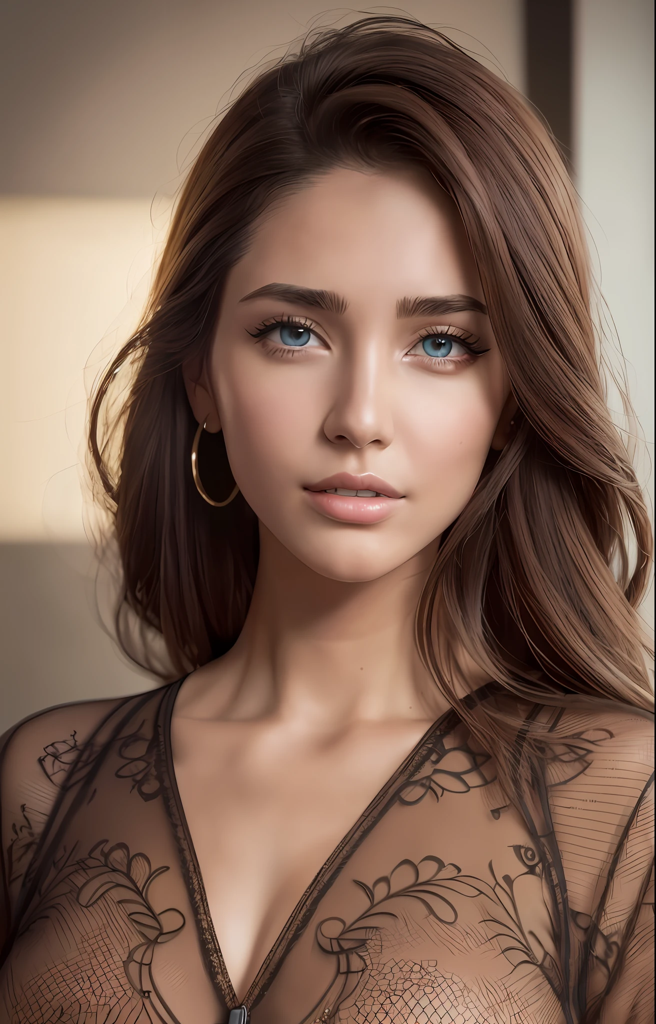 office, workplace beauty, british, best quality, realistic, ultra-detailed, high resolution, extremely detailed, extremely detailed and beautiful, raw photo, professional lighting, dynamic lighting, light on face, depth of field, single focus, full body, long legs, thin waist, slender, 26 years old, (brown hair: 1.2), brown eyes, small head, fashion girl, beautiful eyes, (medium chest: 1.2, small areola), realistic face, realistic skin, detailed eyes, detailed facial features, detailed clothing features, dynamic pose, looking at the audience, simple background, smile, detailed face, detailed breasts,