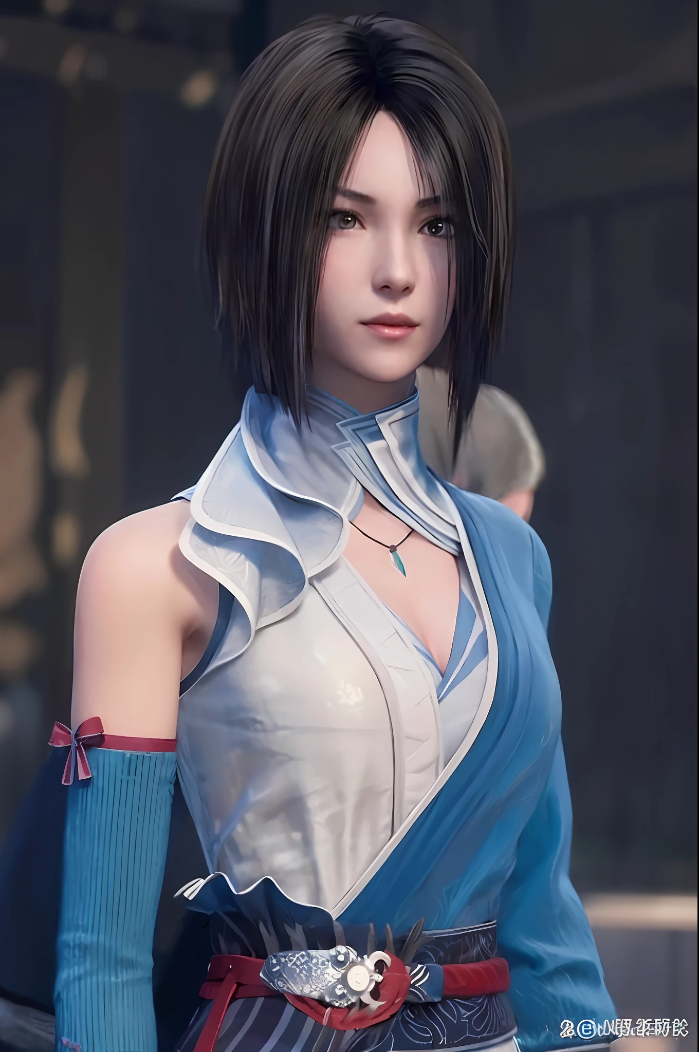 a close up of a person with a very short hair, inspired by Leng Mei, as a character in tekken, from final fantasy, game cg, full body xianxia, final fantasy character, katana zero video game character, tifa lockhart, tifa lockhart with white hair, 8k portrait render, by Yang J, photorealistic anime girl render