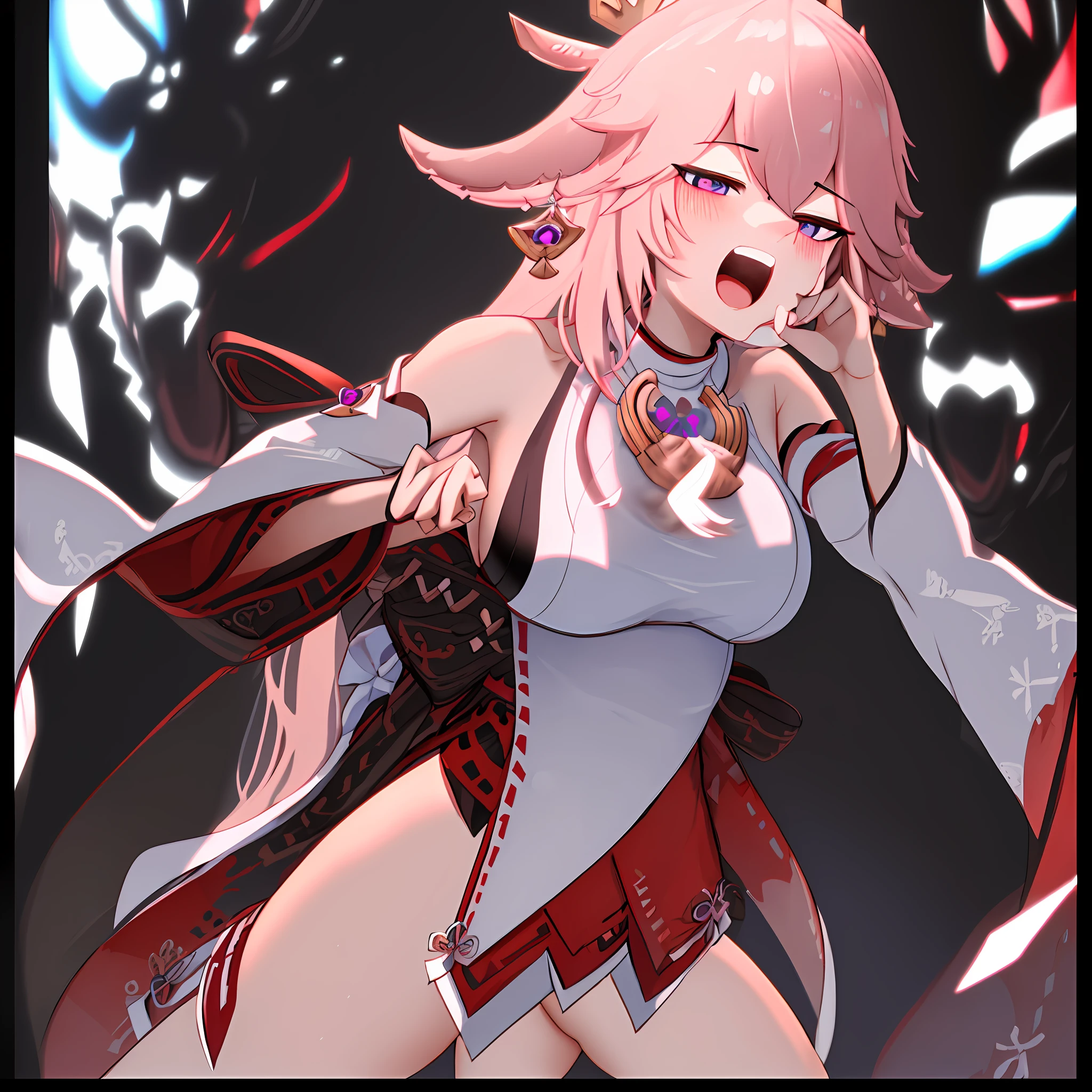 open mouth, evil smile, shyness, lick lips, scream, heart in eyes, heavy breathing, moaning, agau, drooling, tsundere, torogao, naughty face, naughty, saliva marks, light blush, face another, excitement, full flush, heart pupils, moles under the eyes, crazy eyes, furrowed eyebrows, gradient eyes, upturned eyes, heart-shaped eyes, anime, anime style, ray tracing, bloom, 8k, super detail, ultra hd, high detail, high detail, high quality, high resolution, Bare breasts, exposed, open legs, running water