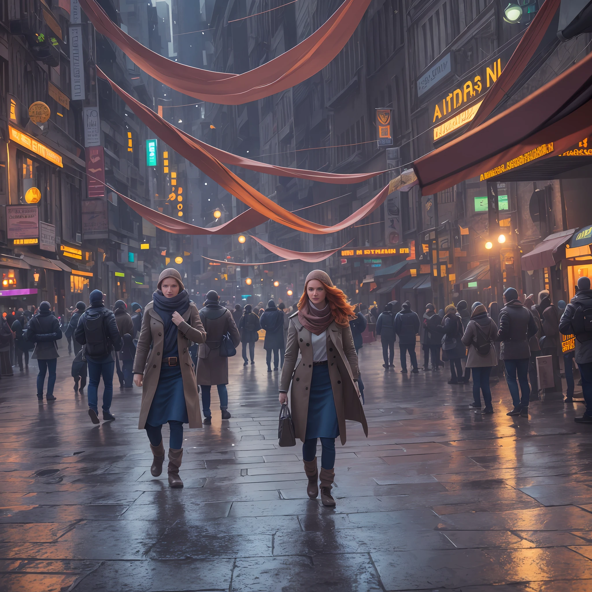 photo by Steve McCurry, warm positive professional photo, IPA awards winner, haselbland awards winner, Young charming ginger woman standing on the asphalt wind above the hair, detailed busy city, perfect, face, very warm pink-orange colors, octane render, global illumination, intricate details, insane details, 23mm lens, sharp focus, art by Nicolas Poussin, perfect weights, perfect shadows, perfect geometry, perfect lighting, perfect textures, perfect shapes, perfect detail, intensive details, perfect post processing, perfect weights, every part of picture is perfectly detailed and sharp, perfect composition, sharp detailed background, very detailed world, busy image, ultra professional CGI, global illumination, whole picture is detailed and focused, perfect perspective, perfect light reflections, RTX, perfect ambient occlusion, perfect vfx, lifelike, digital blending, luminosity masks, HDR post-processing, perfect objects positioning, professional VFX, ultra quality, 32k resolution, all objects perfect shape, all object as in real world, cinematic , spectacular, crowded , perfectly tunned, settings from Alchemy, photo by Steve McCurry