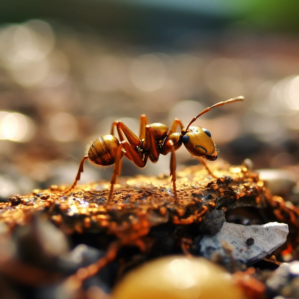 Golden Ant Moving Tilt-shift shot