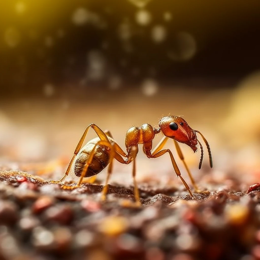 Golden Ant Moving Tilt-shift shot