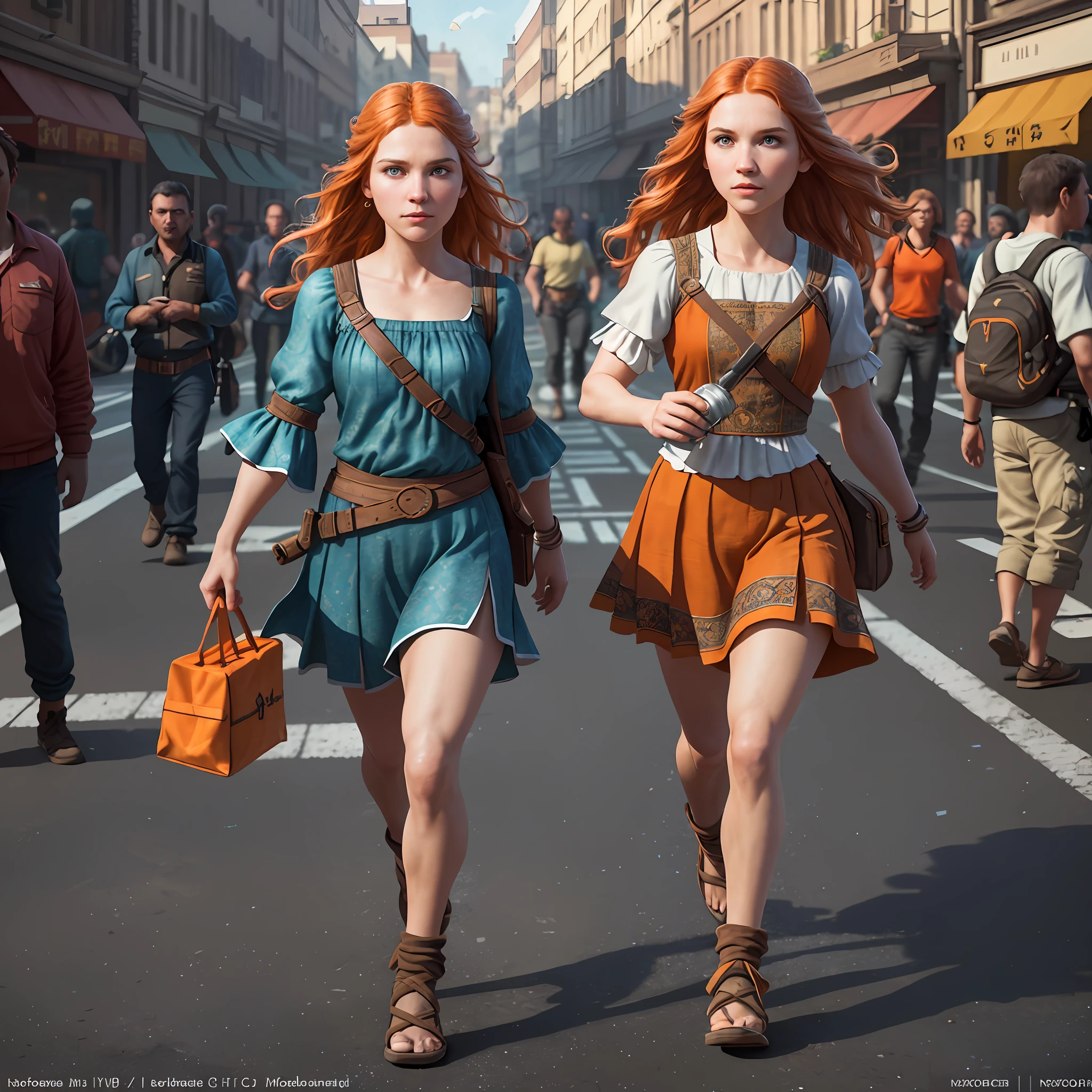 photo by Steve McCurry, warm positive professional photo, IPA awards winner, haselbland awards winner, Young charming ginger woman standing on the asphalt wind above the hair, detailed busy city, perfect, face, very warm pink-orange colors, octane render, global illumination, intricate details, insane details, 23mm lens, sharp focus, art by Nicolas Poussin, perfect weights, perfect shadows, perfect geometry, perfect lighting, perfect textures, perfect shapes, perfect detail, intensive details, perfect post processing, perfect weights, every part of picture is perfectly detailed and sharp, perfect composition, sharp detailed background, very detailed world, busy image, ultra professional CGI, global illumination, whole picture is detailed and focused, perfect perspective, perfect light reflections, RTX, perfect ambient occlusion, perfect vfx, lifelike, digital blending, luminosity masks, HDR post-processing, perfect objects positioning, professional VFX, ultra quality, 32k resolution, all objects perfect shape, all object as in real world, cinematic , spectacular, crowded , perfectly tunned, settings from Alchemy, photo by Steve McCurry