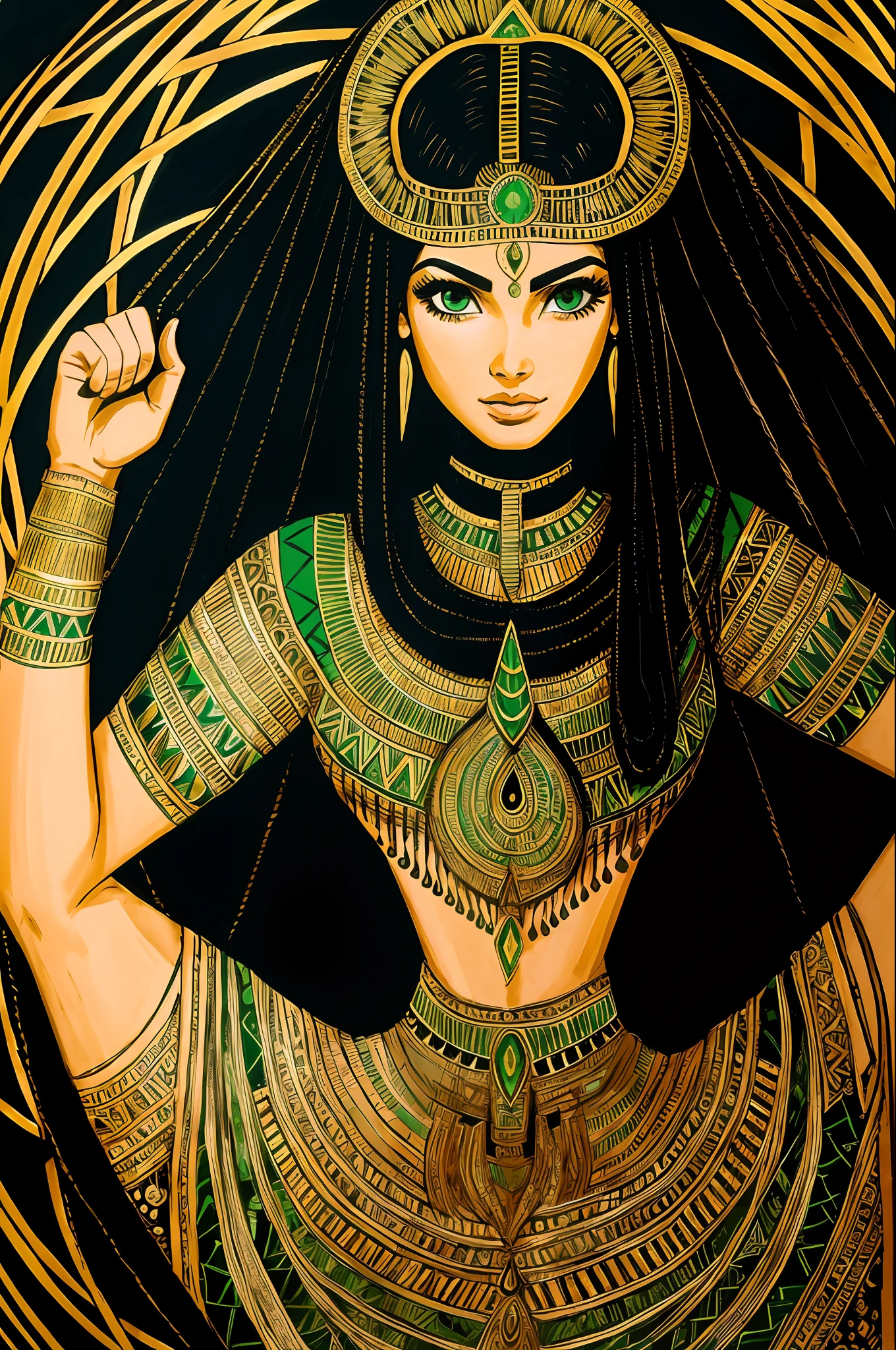 1 adult Egyptian woman, green eyes, black hair flaps, portrait, solo, upper body, looking at viewer, detailed background, detailed face, OldEgyptAI, ancient egyptian theme, feral jungle warrior, pink tribal clothing, obsidian, defensive stance, stone knife, bushes, poisonous plants, rocks, humid climate, darkness, cinematic atmosphere,
dark chamber, dim light (zentangle, mandala, tangle, entangle), (golden and green tone:0.5)
(35mmstyle:1.1), front, masterpiece, 1970s film, , cinematic lighting, photorealistic, high frequency details, 35mm film, (film grain), film noise,