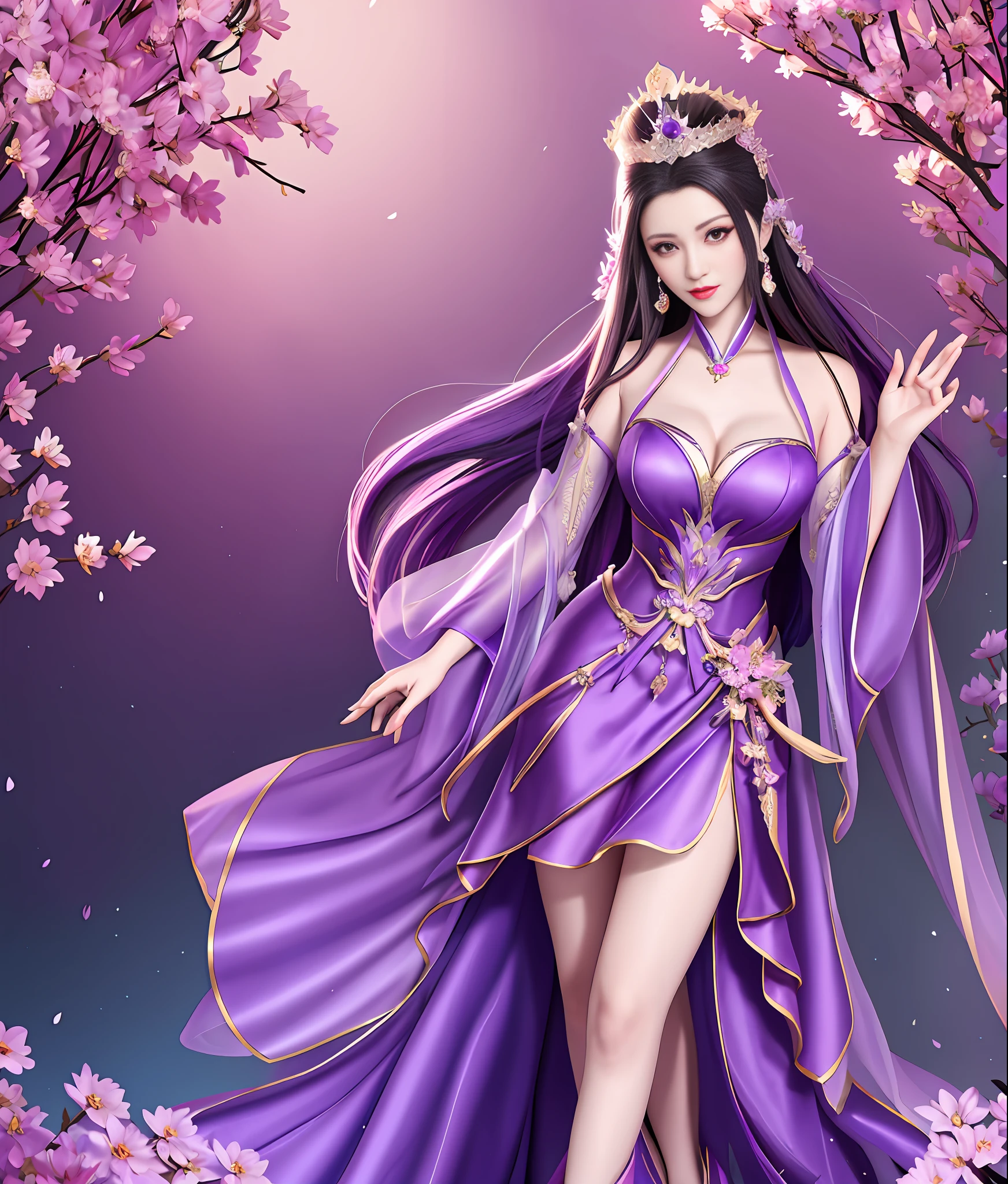 araffe woman in a purple dress posing in front of a vase, sexy gown, full body xianxia, a beautiful fantasy empress, liliana vess, lovely languid princess, amouranth, royal elegant pose, ((a beautiful fantasy empress)), translucent dress, alluring mesmer woman, lovely queen, gorgeous aristocrat robe