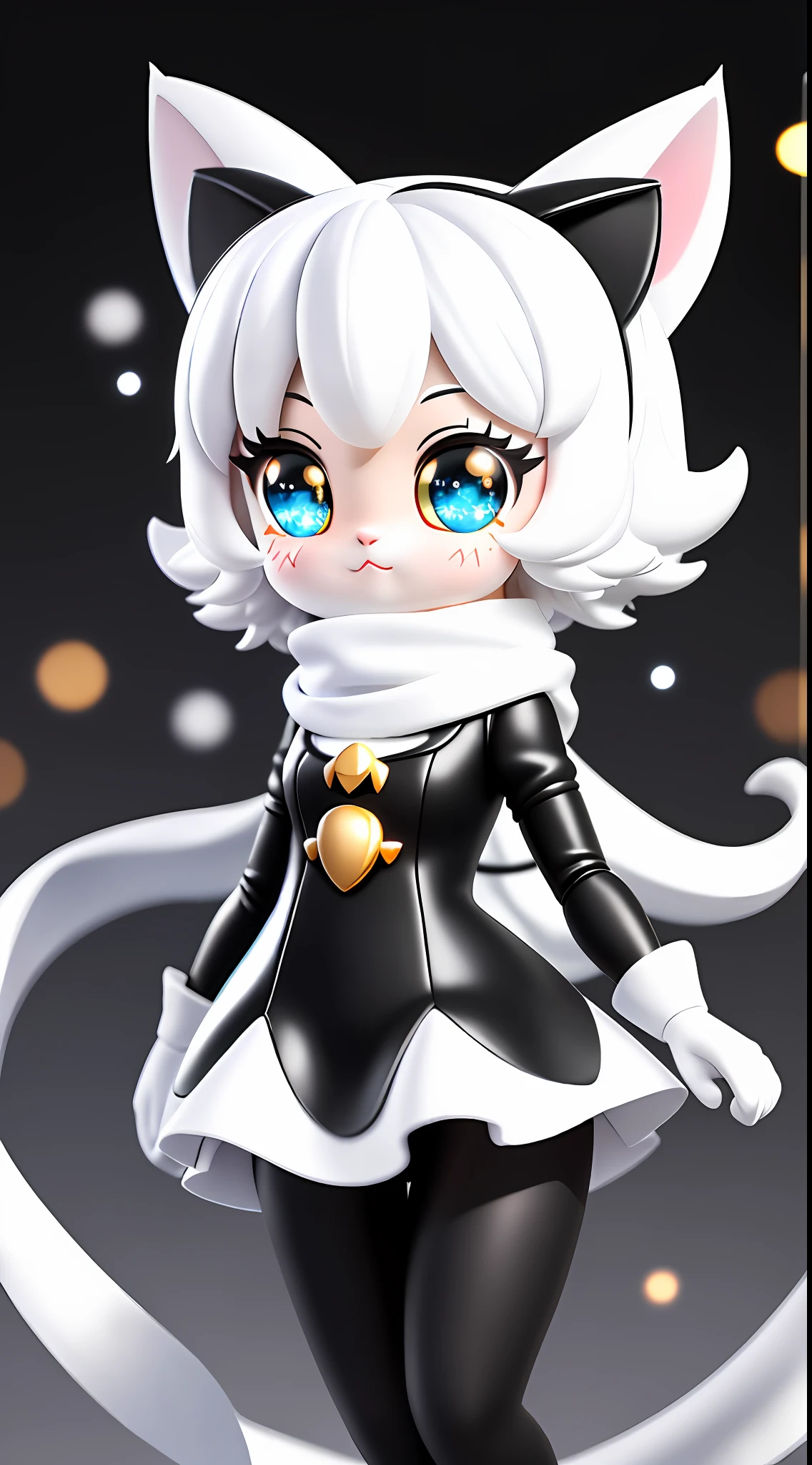 (Black Cat: 1.2), (White claw), Hairs, White scarf, Cartoon Style, lovely, Blind box, Big eyes, Master works, sparkle, god rays, bokeh, hd, best quality, masterpiece, high details