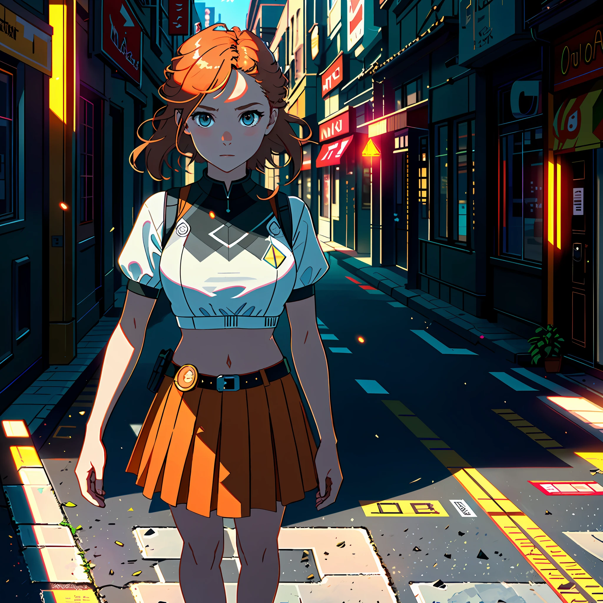 photo by Steve McCurry, warm positive professional photo, IPA awards winner, haselbland awards winner, Young charming ginger woman standing on the asphalt wind above the hair, detailed busy city, perfect, face, very warm pink-orange colors, octane render, global illumination, intricate details, insane details, 23mm lens, sharp focus, art by Nicolas Poussin, perfect weights, perfect shadows, perfect geometry, perfect lighting, perfect textures, perfect shapes, perfect detail, intensive details, perfect post processing, perfect weights, every part of picture is perfectly detailed and sharp, perfect composition, sharp detailed background, very detailed world, busy image, ultra professional CGI, global illumination, whole picture is detailed and focused, perfect perspective, perfect light reflections, RTX, perfect ambient occlusion, perfect vfx, lifelike, digital blending, luminosity masks, HDR post-processing, perfect objects positioning, professional VFX, ultra quality, 32k resolution, all objects perfect shape, all object as in real world, cinematic , spectacular, crowded , perfectly tunned, settings from Alchemy, photo by Steve McCurry