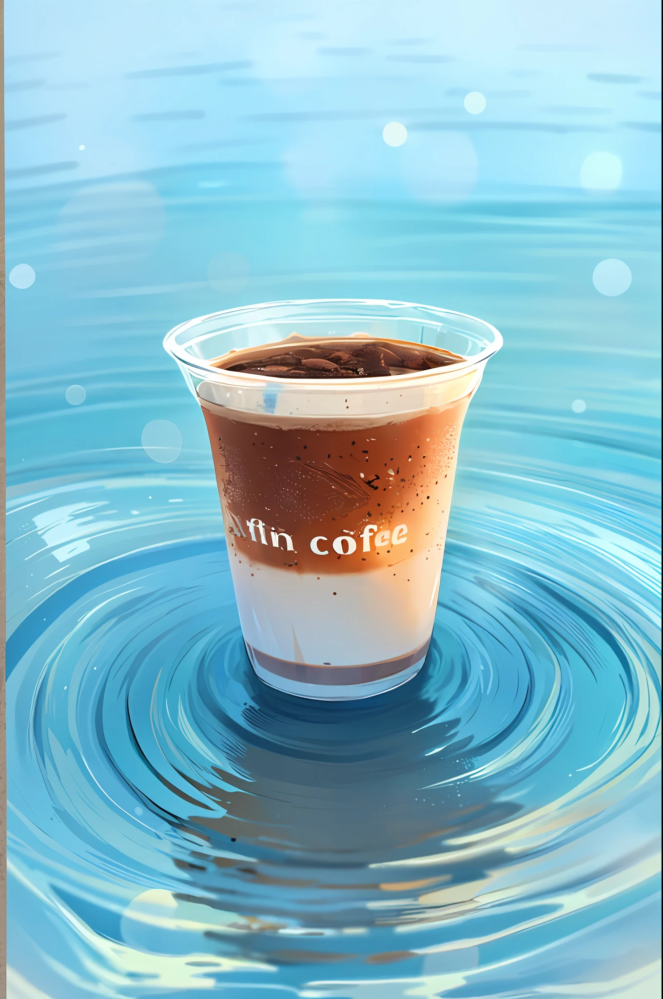 Coffee on the water, the background is clear and clean feeling The background is light blue