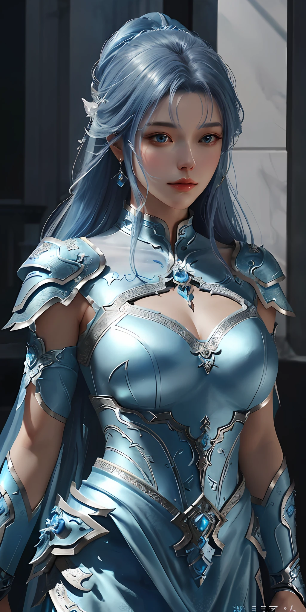 a close up of a woman in a silver and blue dress, chengwei pan on artstation, by Yang J, detailed fantasy art, stunning character art, fanart best artstation, epic exquisite character art, beautiful armor, extremely detailed artgerm, detailed digital anime art, artgerm on artstation pixiv, armor girl
