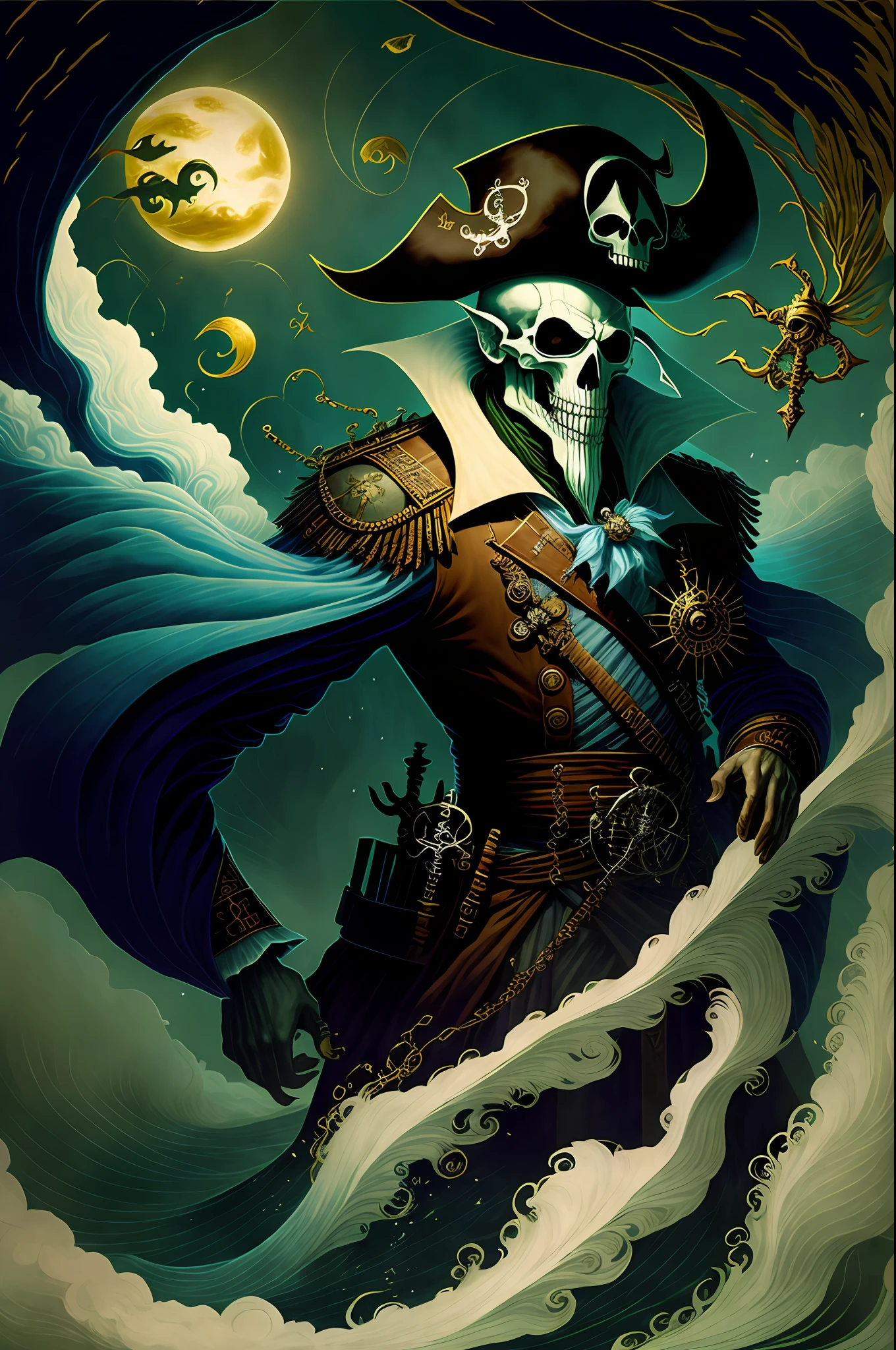 best quality, masterpiece, ultra high res, CCDDA Artstyle,
a ghostly pirate haunting the seven seas,