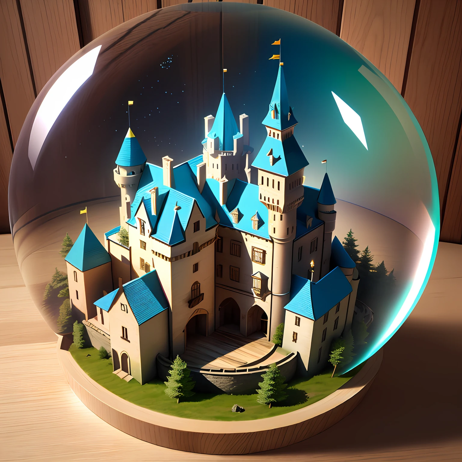 ,wood,small castle, Soap bubble,dream,3D