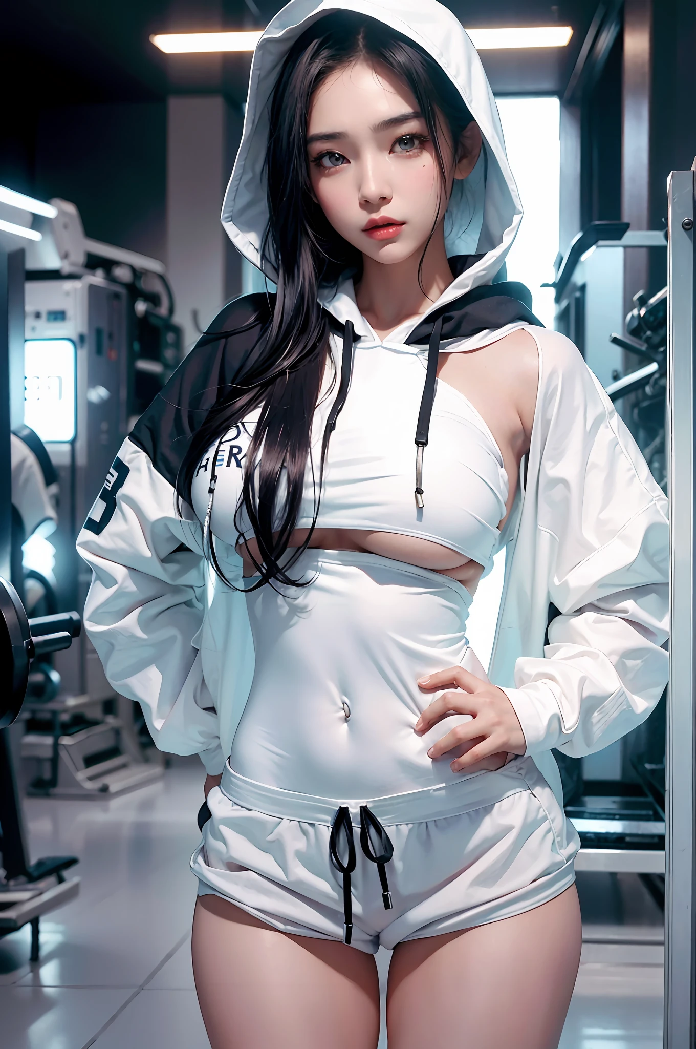 arafed woman beautiful asian girl with abs, ig model | artgerm, asian girl, black haired girl wearing hoodie, korean girl, g(Best Quality, 8k, 32k, Masterpiece, UHD:1.3), (Photo of Attractive Japanese Woman), 1 Girl, ((Big Boobs:1.4)), (long wavy hair), Abs, Perfect Body, Ultra Detailed Face, Detailed Lips, Fine Eyes, double eyelids, pajamas, on the bed, (seductive), ((aroused:1.5)), ((areolae slip)), ((in heat)), ((milf)) sexy girl, busty, beautiful asian girl, gorgeous chinese model, jaw-dropping beauty, girl in mecha cyber armor, ferra white mecha, female mecha, mechanized valkyrie girl, beutiful white girl cyborg, armor girl, clothed in sci-fi military armor, scifi woman, in white futuristic armor, gorgeous female paladin, mechanized soldier girl