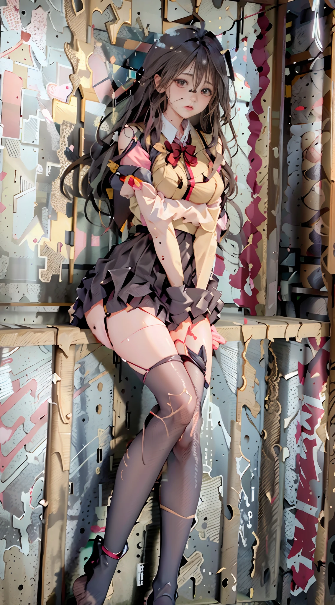 masterpiece, high quality, 1 girl, gray hair, long hair, pink eyes, (pureerosface_v1:0.7), stockings, pantyhose, thigh straps, mate uniform, wet, wet clothes, transparent clothes, sexy pants, transparent pants, raining, pretty skin, curvy, light on face, black pantry, wet pants , (open legs: 0.6), , (NSFW: 0.4), looking at the audience, body facing the audience, lace,