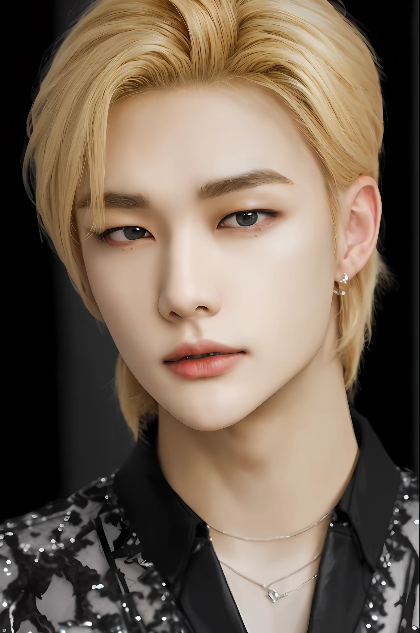 Hyunstayv2, frontal, sparkling, split lips, (blonde hair:1.2), abdomen, (ultra realistic:1.2), (close-up photo:1.1), (gothic background of European castle:1.2), (intricate:1.2), (looking at the viewer:1.2),