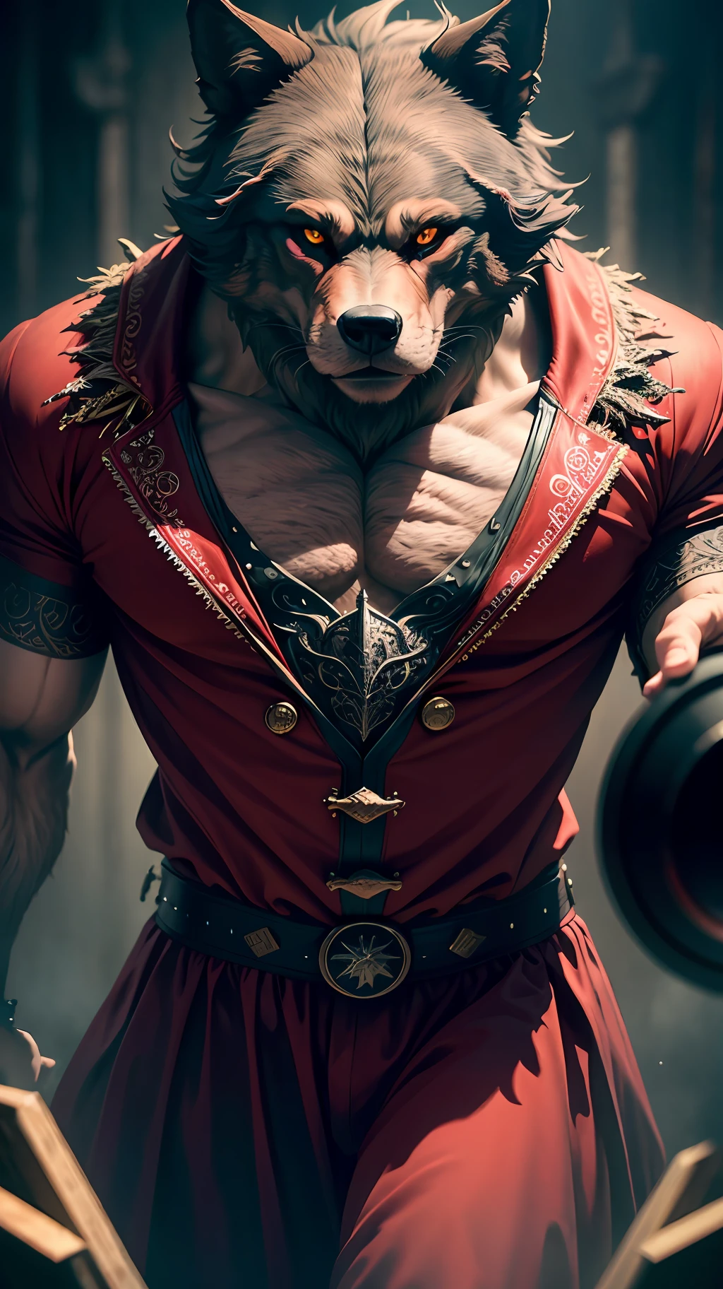 (Big Bad Wolf),
(best quality, high quality, absurd, intricate detail, masterpiece, cinematic, moody, dramatic), highly detailed, photorealistic, sharp focus, motion blur, film grain, noise, lens effects,