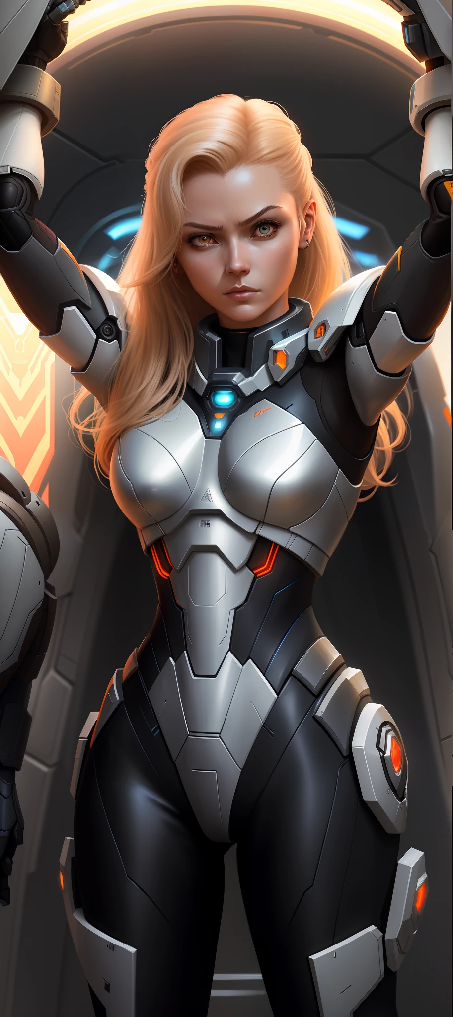 a close up of a woman in a futuristic suit holding a sword, scifi woman, girl in mecha cyber armor, armor girl, extremely detailed artgerm, inspired by Marek Okon, shepard fairy style art, trendin on artstation, artgerm jsc, detailed sci-fi art, devianart and cgsociety, samus aran fanart