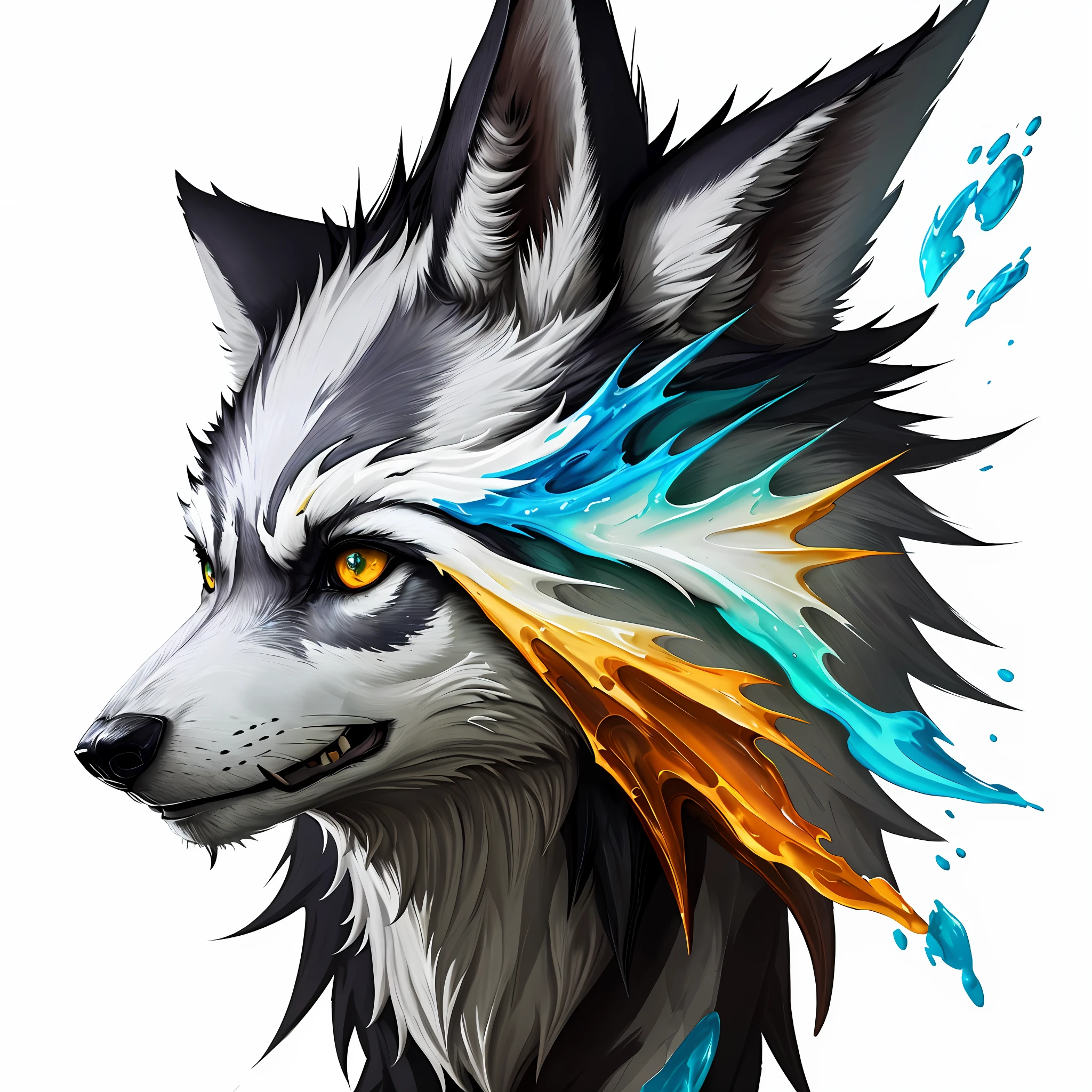 Splash art, a wolf head, ((white background)), piercing eyes, epic Instagram, artstation, splash style of colorful paint, contour, hyperdetailed intricately detailed , unreal engine, fantastical, intricate detail, splash screen, complementary colors, fantasy concept art, 8k resolution, deviantart masterpiece, oil painting, heavy strokes, paint dripping, splash arts