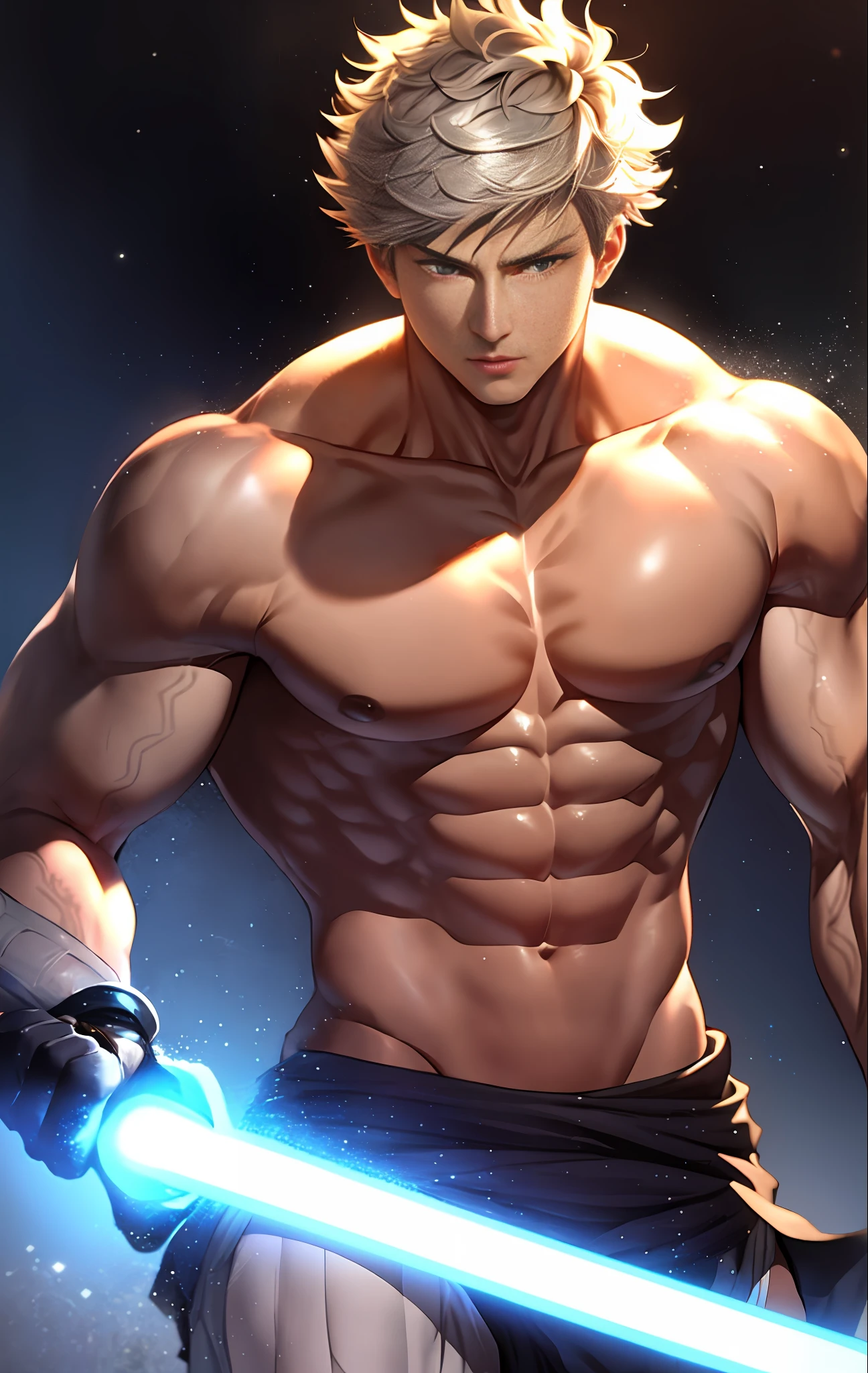1boy, grey fullbuster \(fairy tail\),
(masterpiece, best quality, ultra-detailed, best shadow, volumetric lighting),
muscular male, muscular, bare pectorals,
solo,