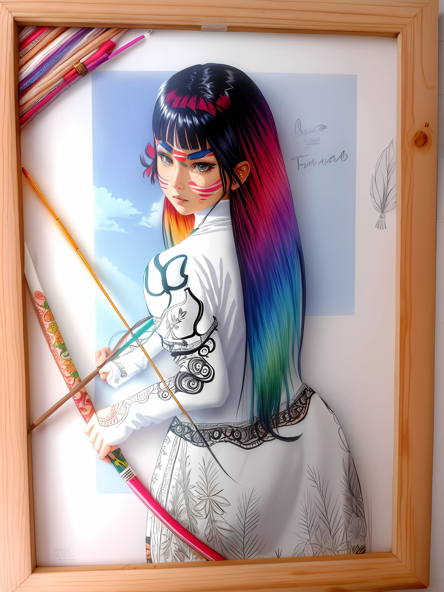 an indigenous woman in realistic anime style, colorful and highly detailed, intricate details