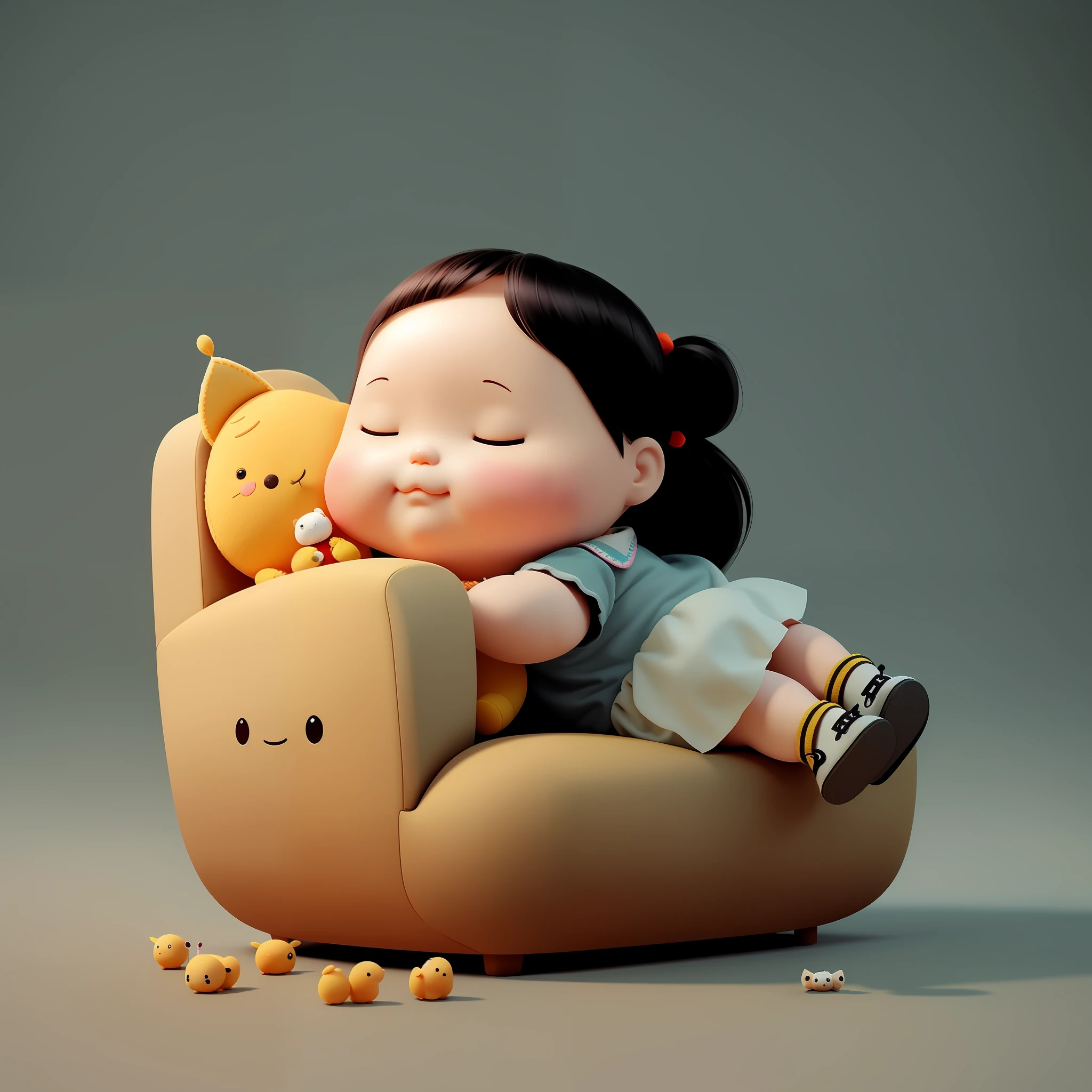 there is a small doll sitting on a chair with a stuffed animal, cute 3 d render, adorable digital painting, cute digital art, cute detailed digital art, by Fei Danxu, cute cartoon character, by Li Song, by Li Fangying, by Russell Dongjun Lu, by jeonseok lee, by Zhou Wenjing, by Zeng Jing