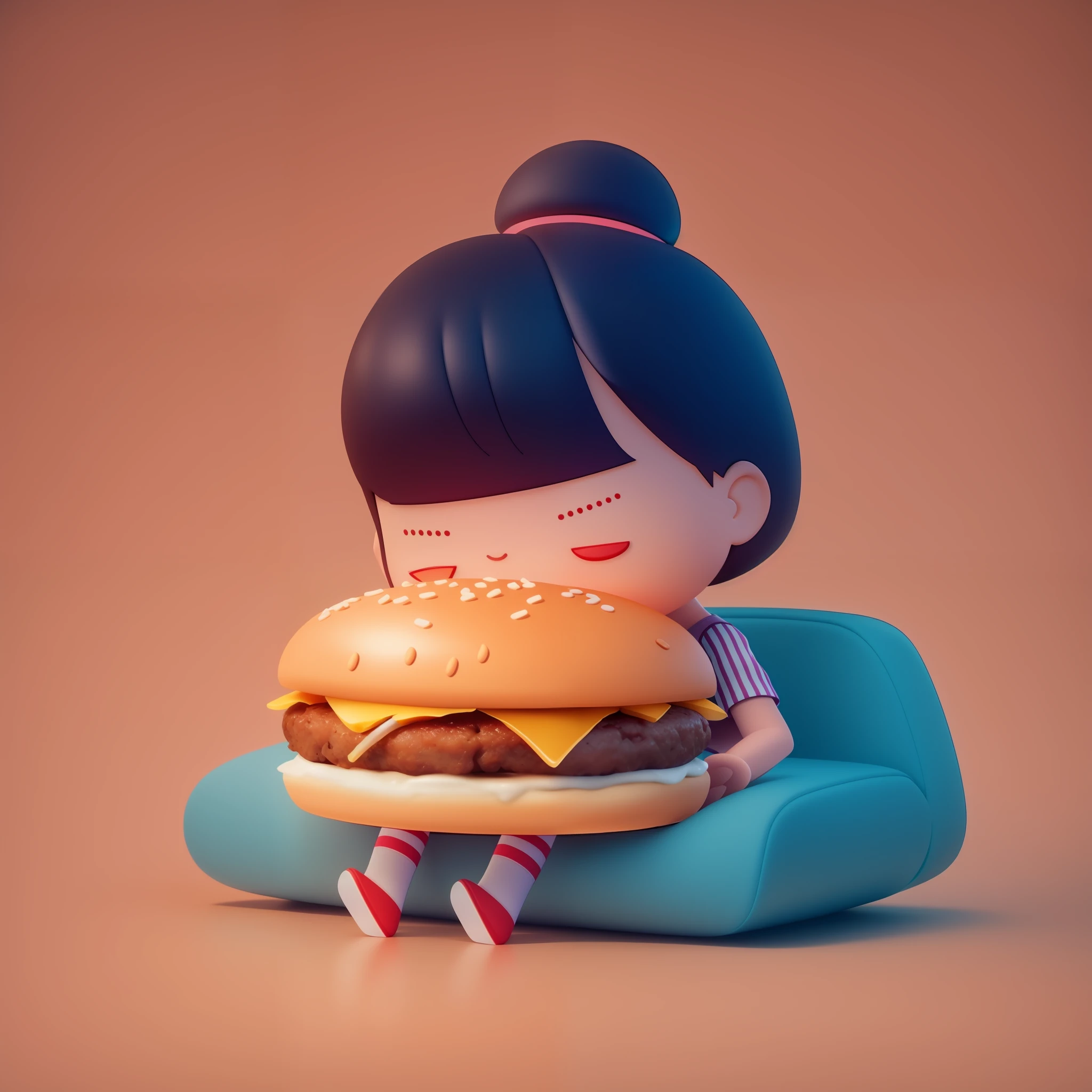 a close up of a person sitting on a couch with a hamburger, cute 3 d render, inspired by Chris LaBrooy, by Chris LaBrooy, eating burgers, 3 d cartoon, eating a burger, eating a hamburger, cute detailed digital art, soft 3d render, adorable digital painting, by Fei Danxu, 3 d illustration, 3d illustration