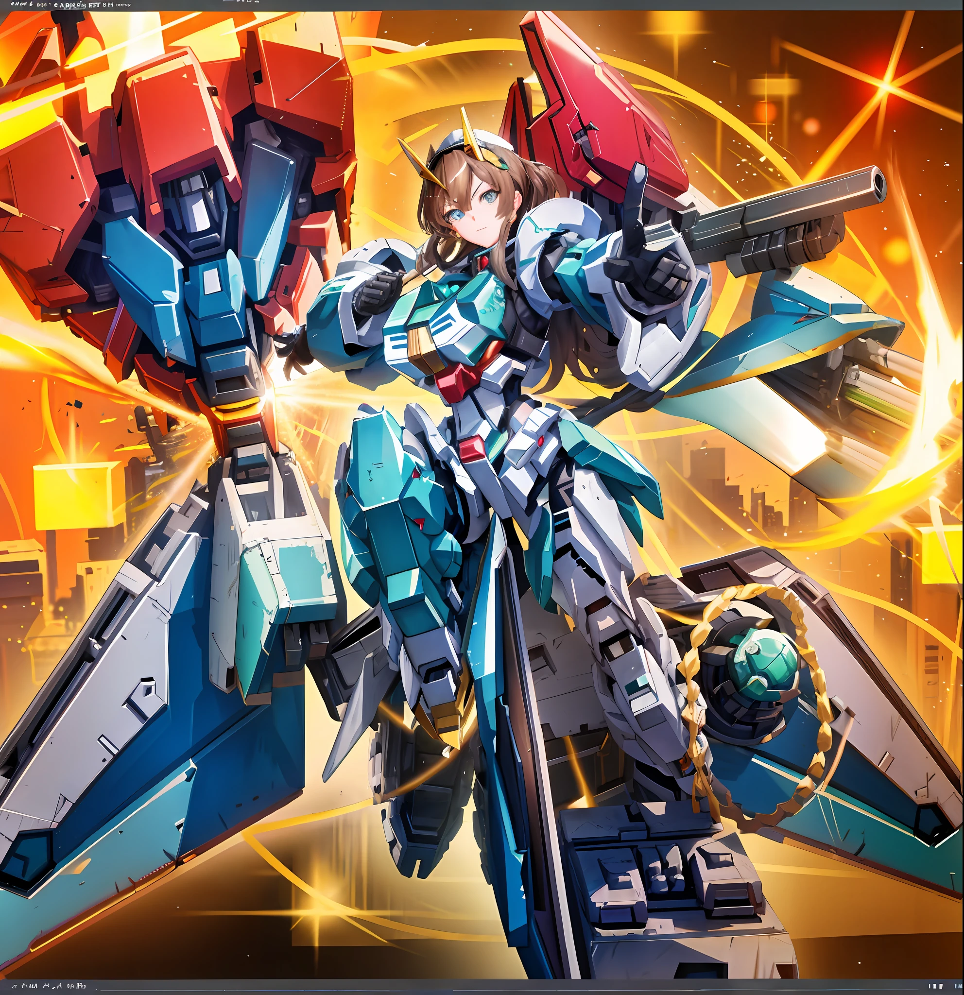 Bokeh, a mecha girl on the battlefield in an attacking stance, maid