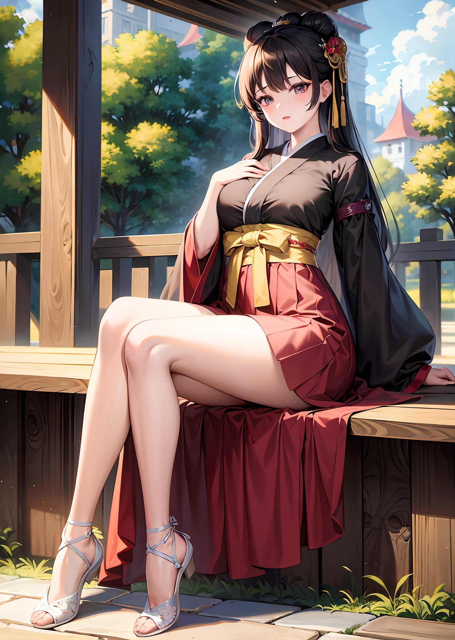 best quality,masterpiece,illustration,an extremely detailed and beautiful,extremely detailed,CG,unity,8k wallpaper,Amazing,finely detail,master,best quality,official art,extremely detailed CG unity 8k wallpaper,absurd,unbelievable Ridiculous, huge file size, super detailed, high resolution, very detailed, beautiful detailed girl, very detailed eyes and face, beautiful detailed eyes, light on face, (Hanbok: 1.1), 1girl, full body, full body Photo, ru_qun
