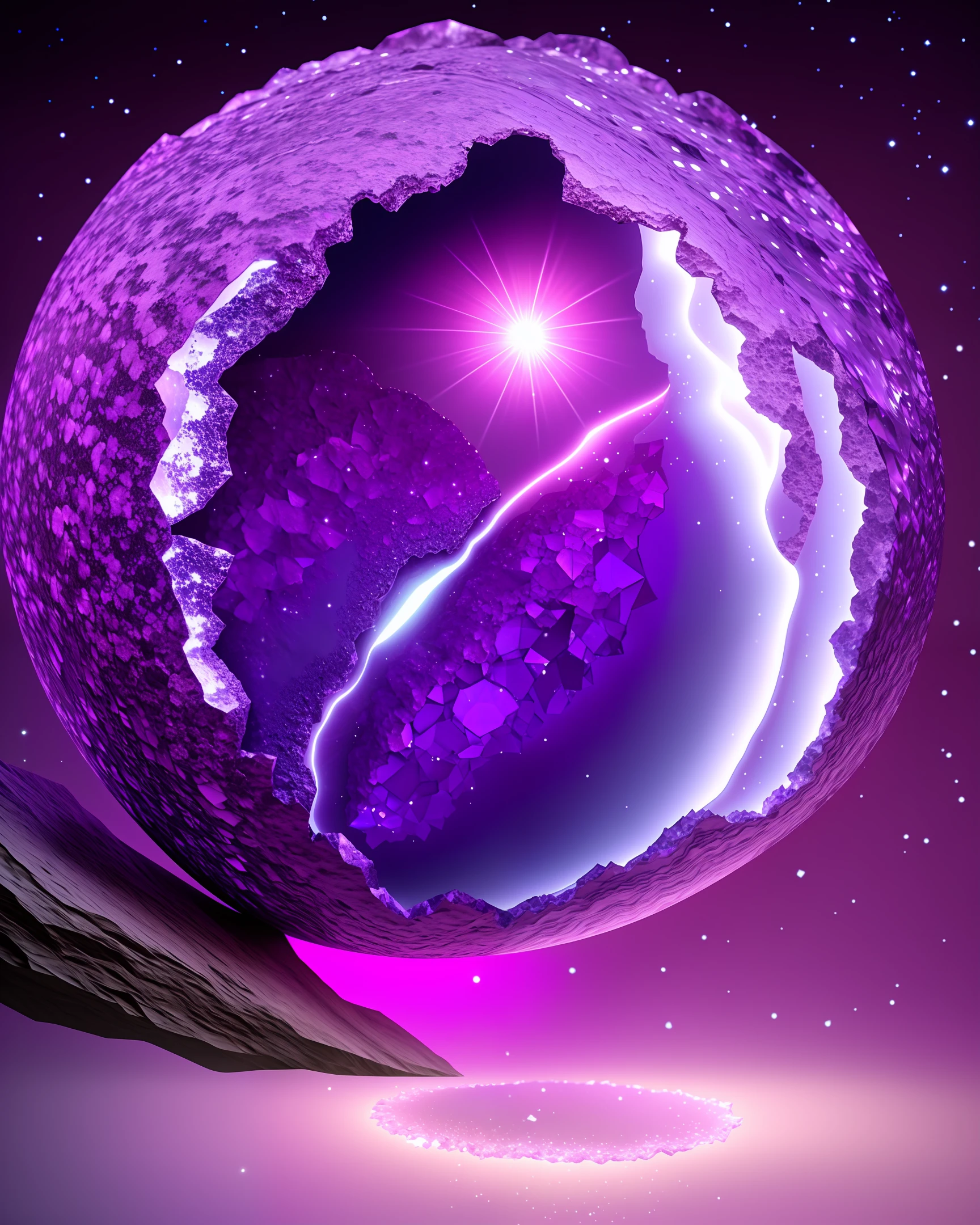 glowing purple geode, fantasy, dream