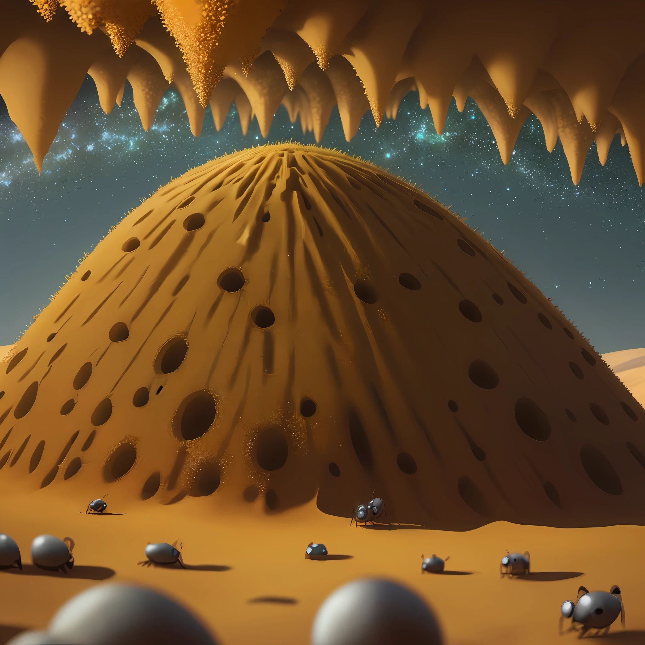 Best quality, anthill of space and stars in the beautiful land of ants