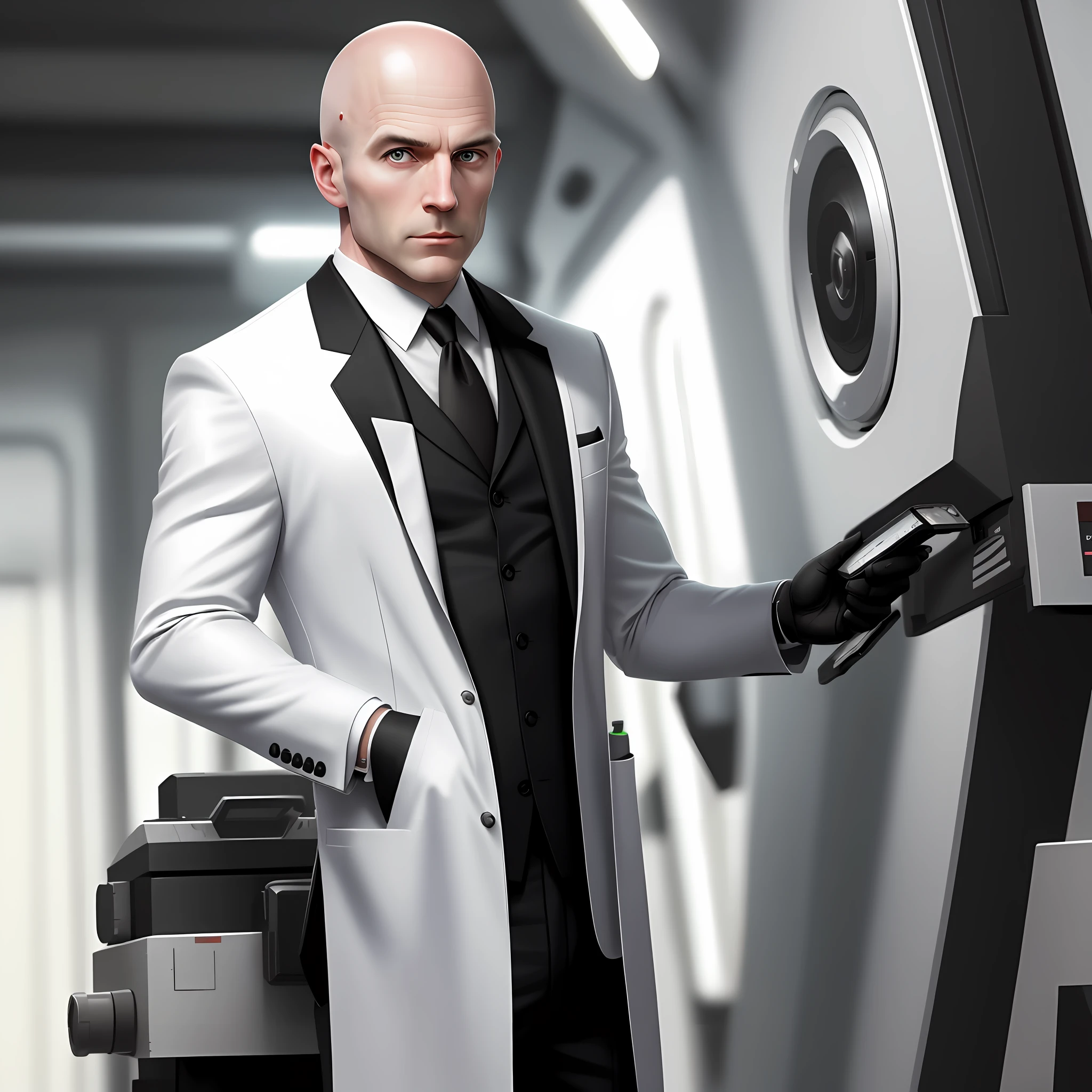 Bald White Man, CEO, Black Suit, Scientist, Ultrarealistic, 8k, Midjourney Inspired