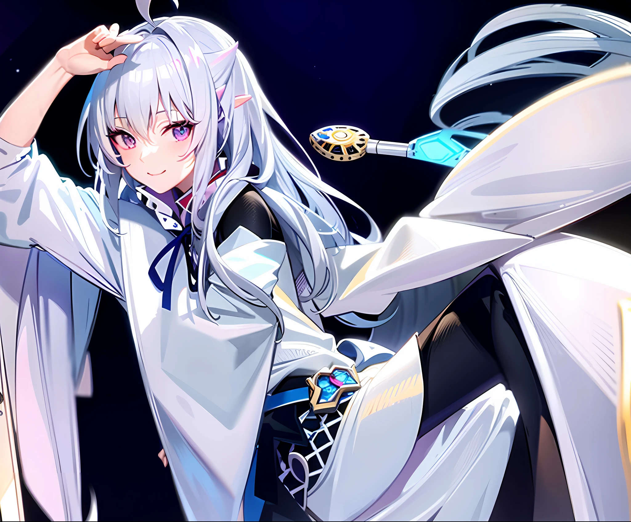 anime girl with long white hair and blue eyes sitting on a chair, white haired deity, white haired, white-haired, tsuaii, official artwork, white haired lady, anime cover, official art, key anime art, reincarnated as a slime, hajime yatate, ayaka genshin impact, girl with white hair, kantai collection style
