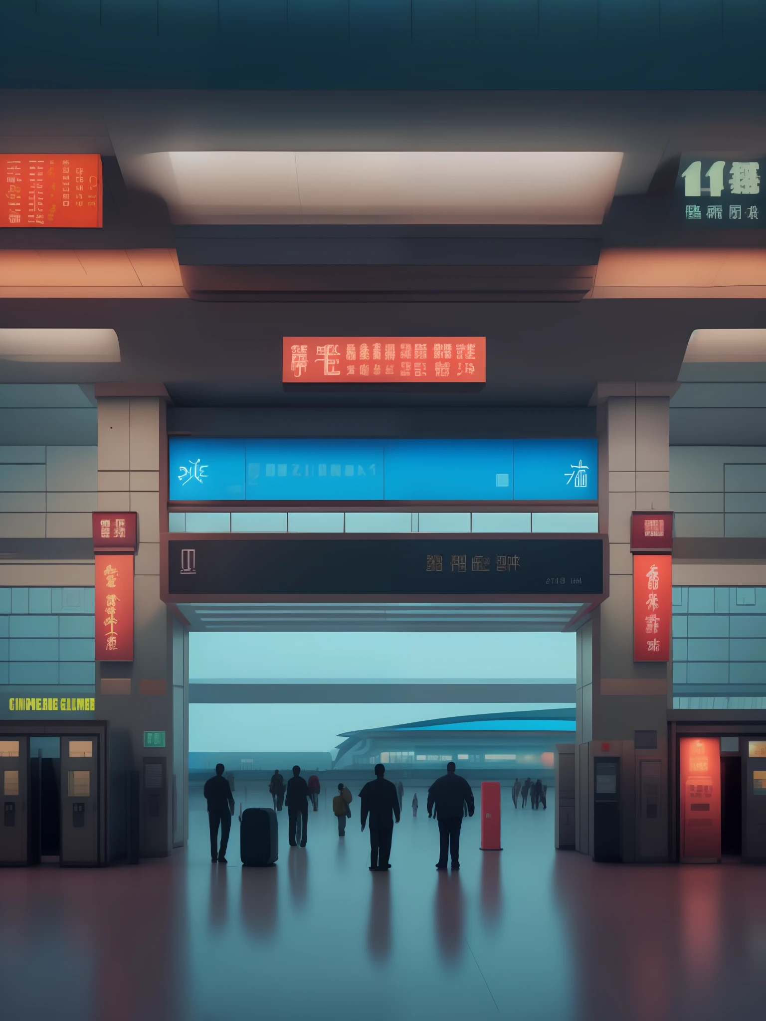 enter a chinese airport, airport boarding entrance, use 256 colors exactly, extremely detailed, super detail, side view, beat em up game stage style, scary art style, ultra detailed, realistic portrait with painted shadows,