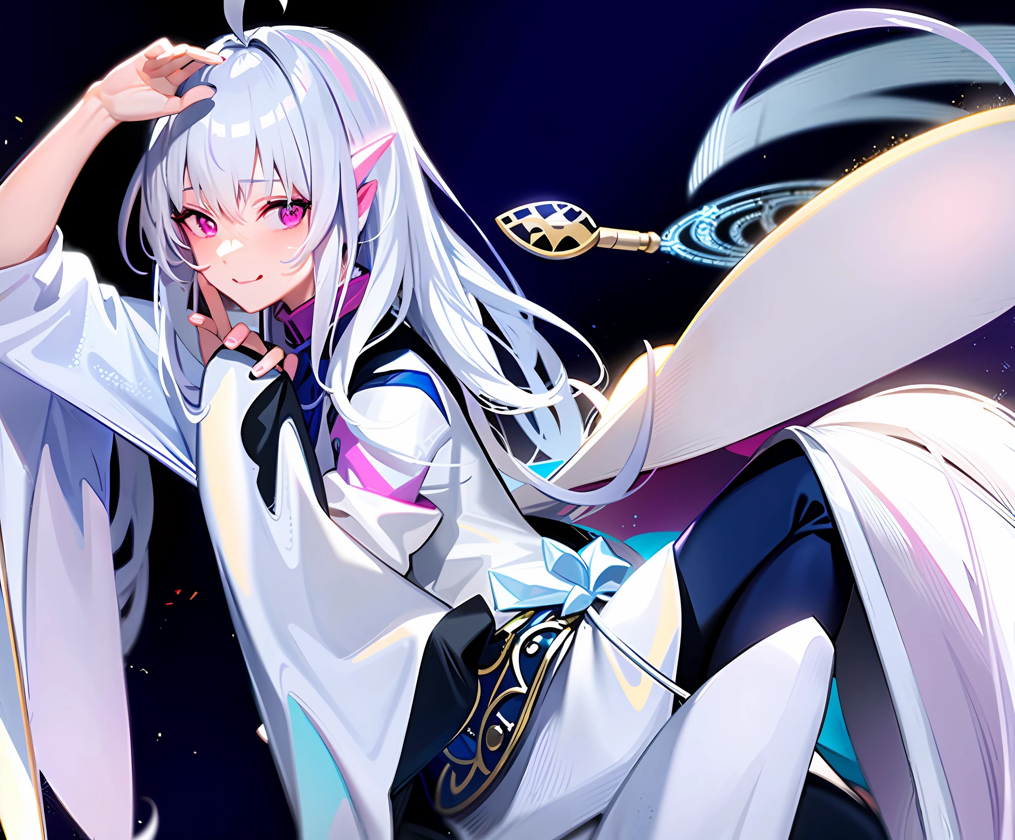 Anime girl with long white hair and pink eyes, god with white hair, white hair, white hair, tsuaii, official artwork, lady with white hair, anime cover, official art, key anime art, reincarnation as slime, Ayaka Genjin impact, girl with white hair, Kantai series style, pink delicate eyes, cyberpunk clothes,