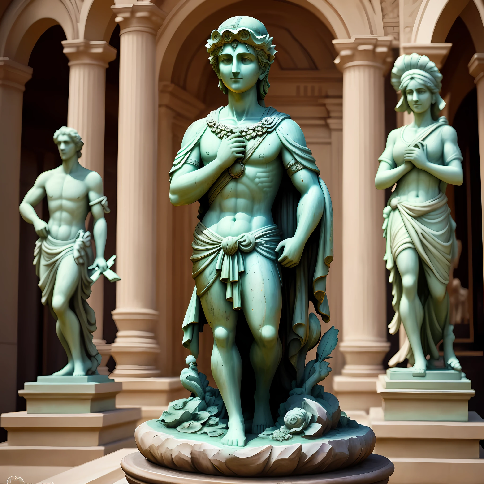 Statue, antique, vivid colors, 8k quality, cinematic focus