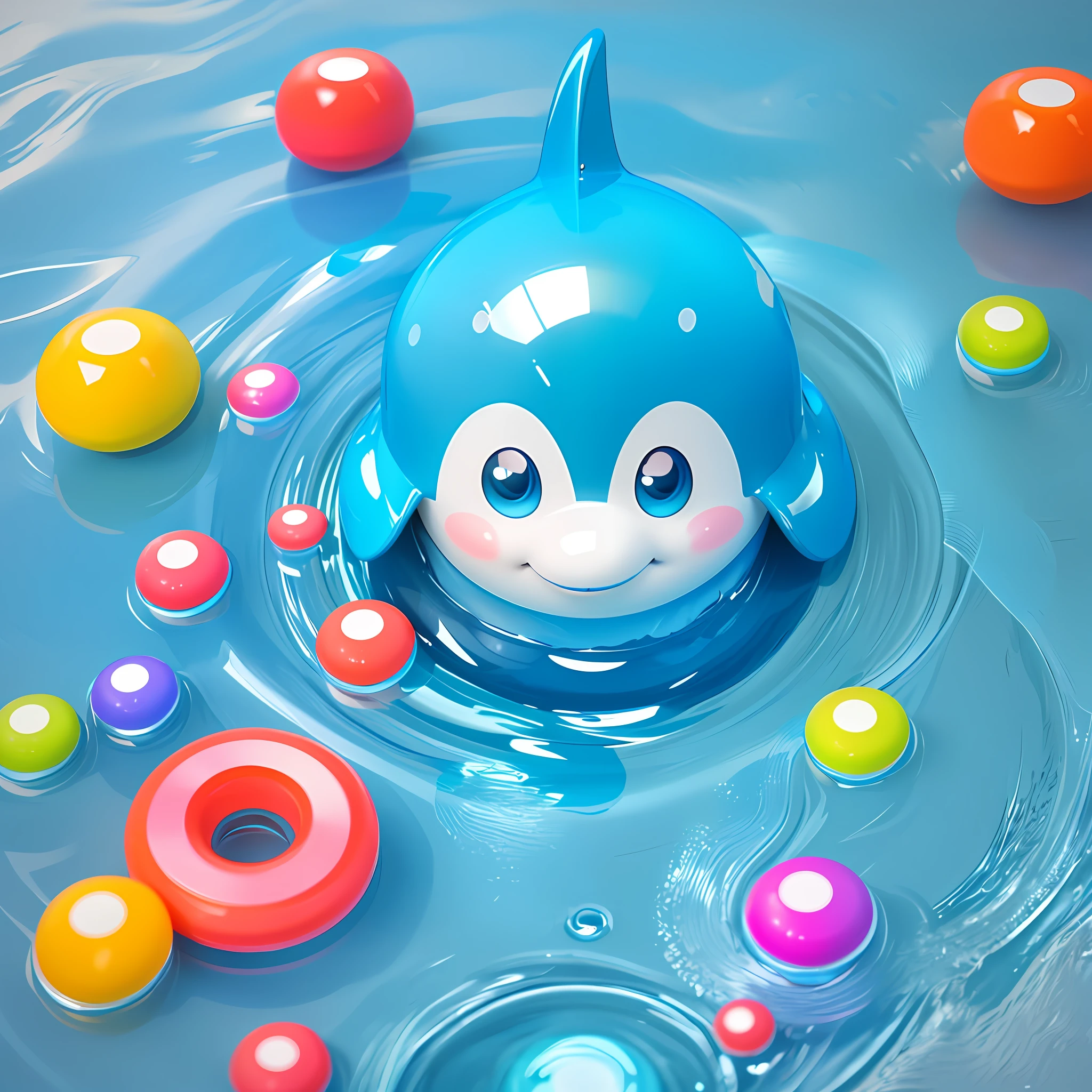 Blue dolphin, cute! C4D, cute digital art, round