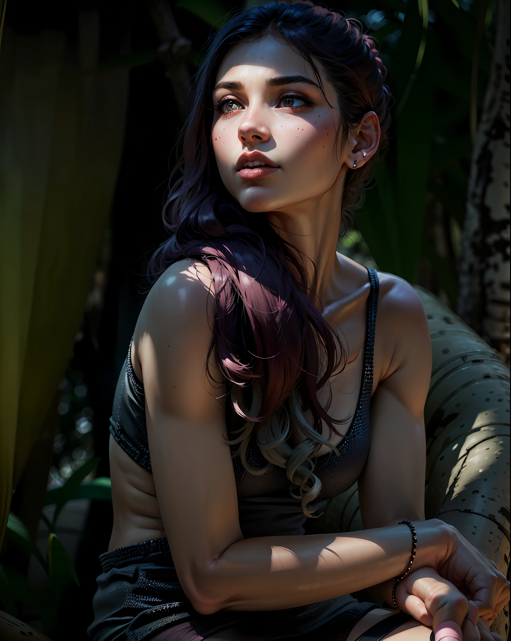 ((realistic face, seductive, adult look)), (pink pink shirt, black underwear, short clothes), (pink long hair, pink Nike sneakers), (22 years), (1 girl), (4k style))