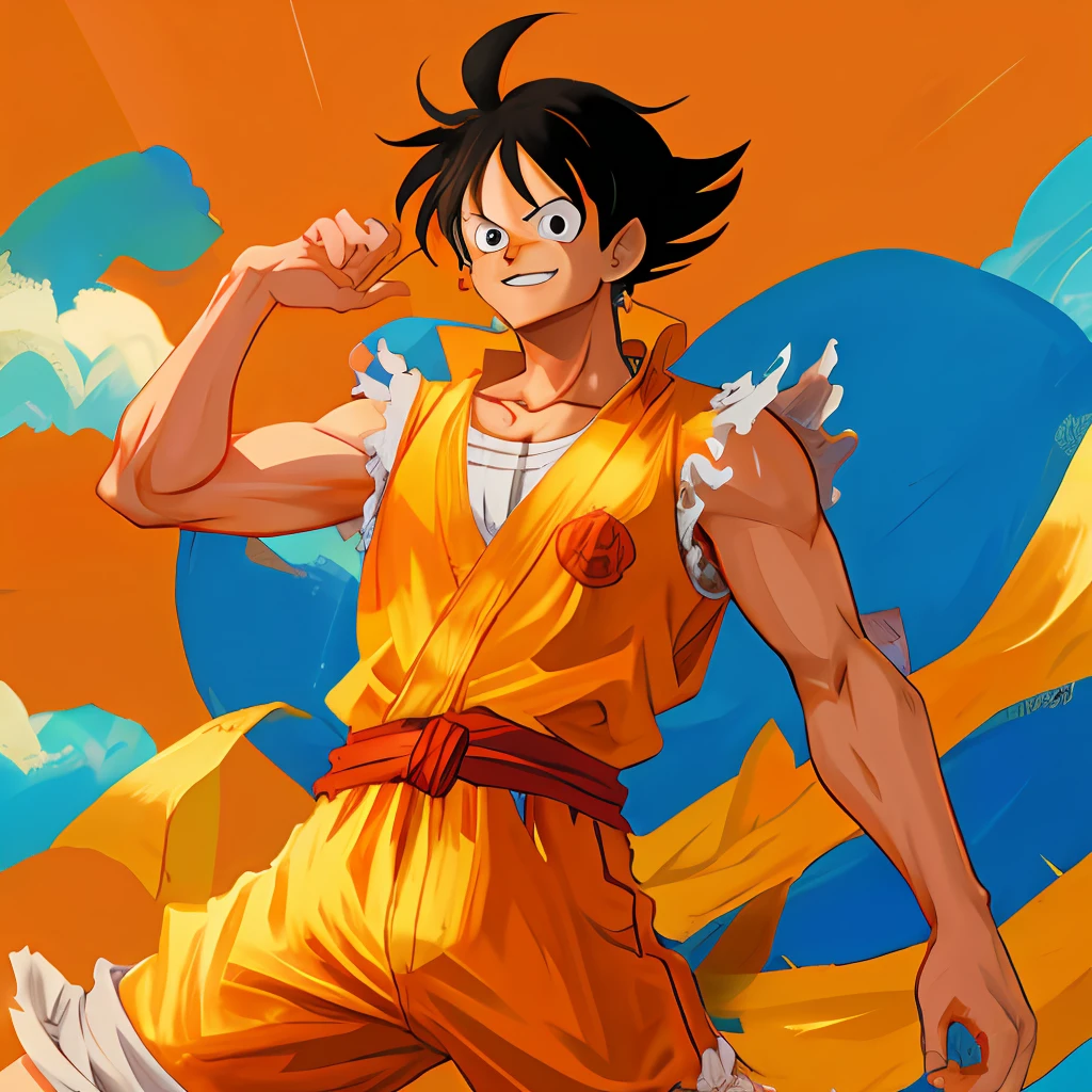 Luffy in Goku's outfit