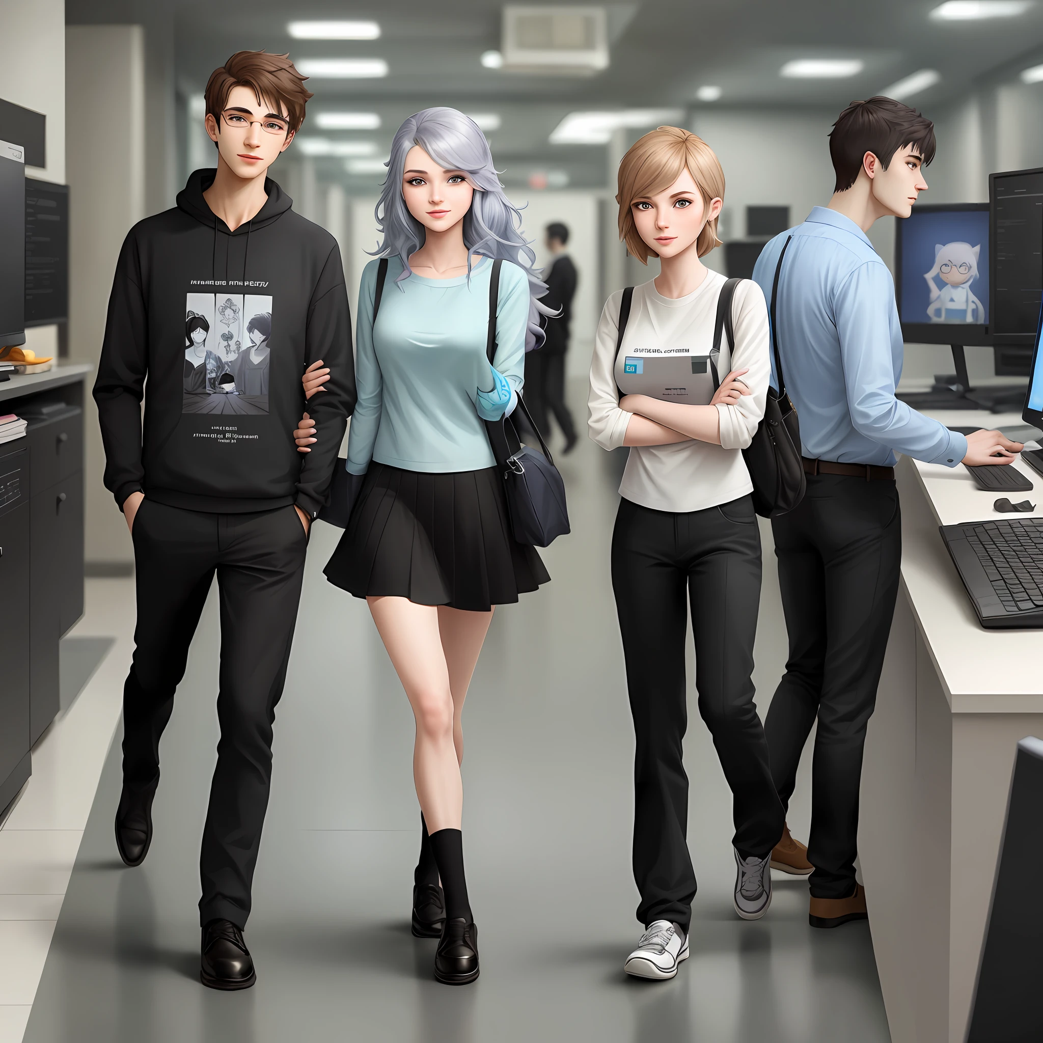 There are only two avatars, boyfriend and girlfriend, male programmer, female accountant, couple avatar, cartoon, cute style, and intentional scene