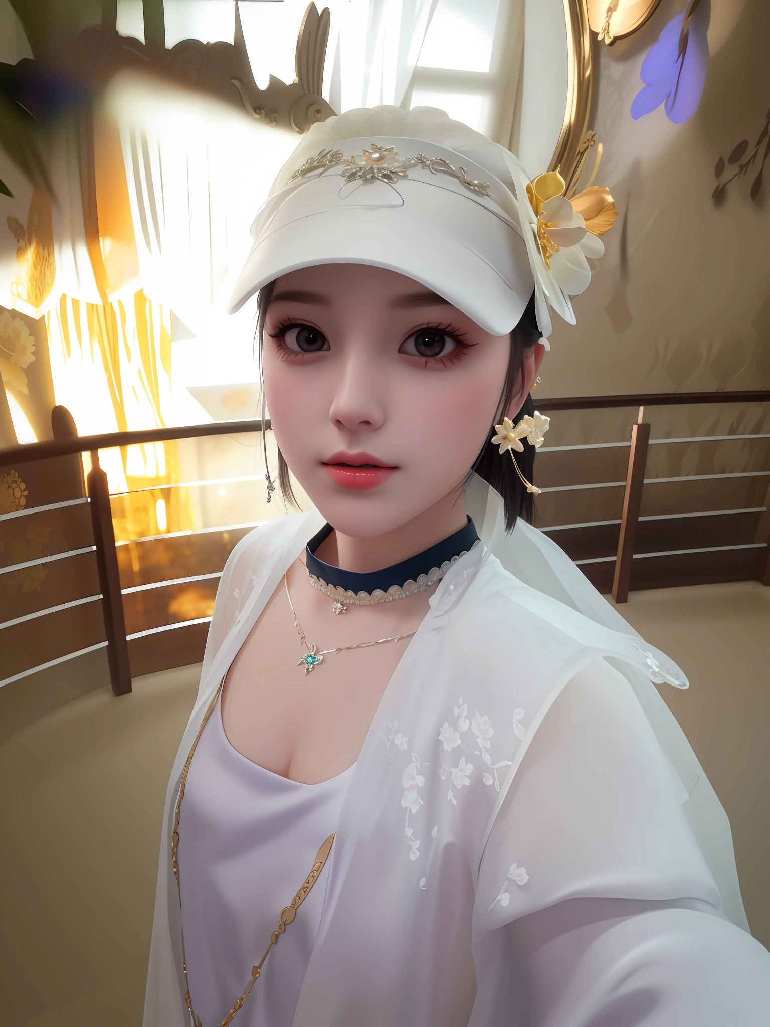Best Quality, Masterpiece, High Resolution, 1girl, Porcelain Dress, Hair Accessories, Necklace, Jewelry, Pretty Face, On Body, Tyndall Effect, Realistic, Shadow Studio, Rim Lighting, Dual Tone Lighting, (High Detail Skins: 1.2), 8k UHD, dslr, soft light, high quality, volume light, sneak shot, photo, high resolution, 4k, 8k, background blur,