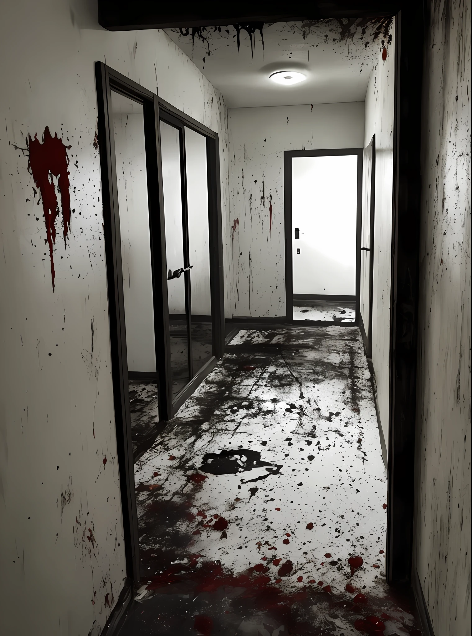 Bloody crime scene, old blood realistic, murder, appartment ultra hd, ultra detail, good lighting, corpse
