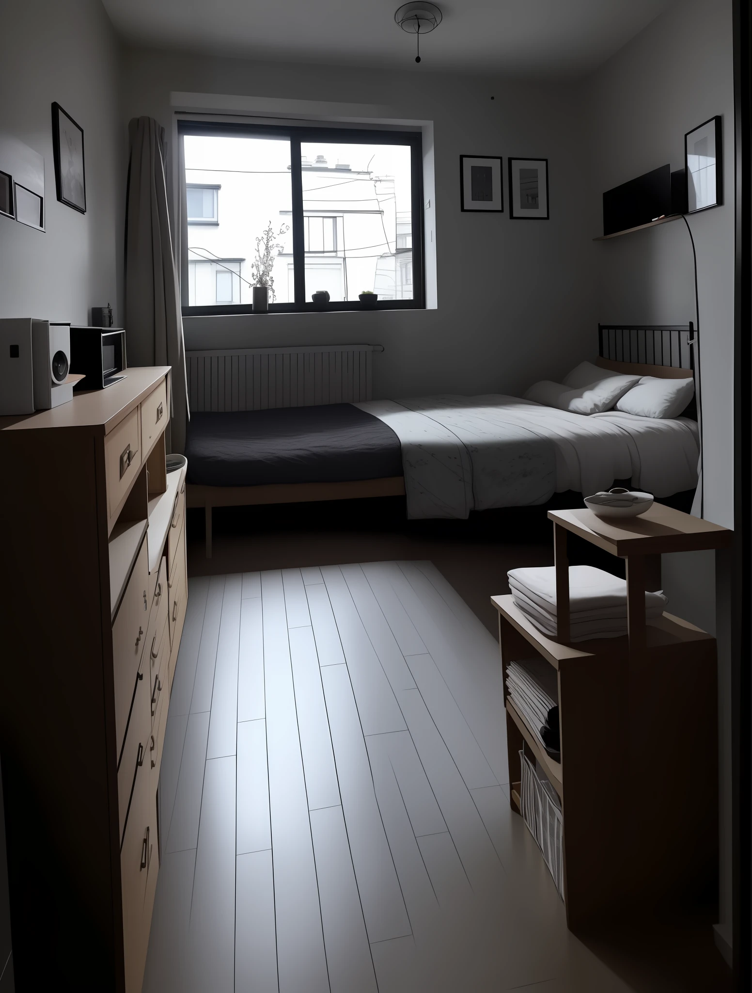 small old flat, dark, 8k uhd, cozy home, hikikomori,