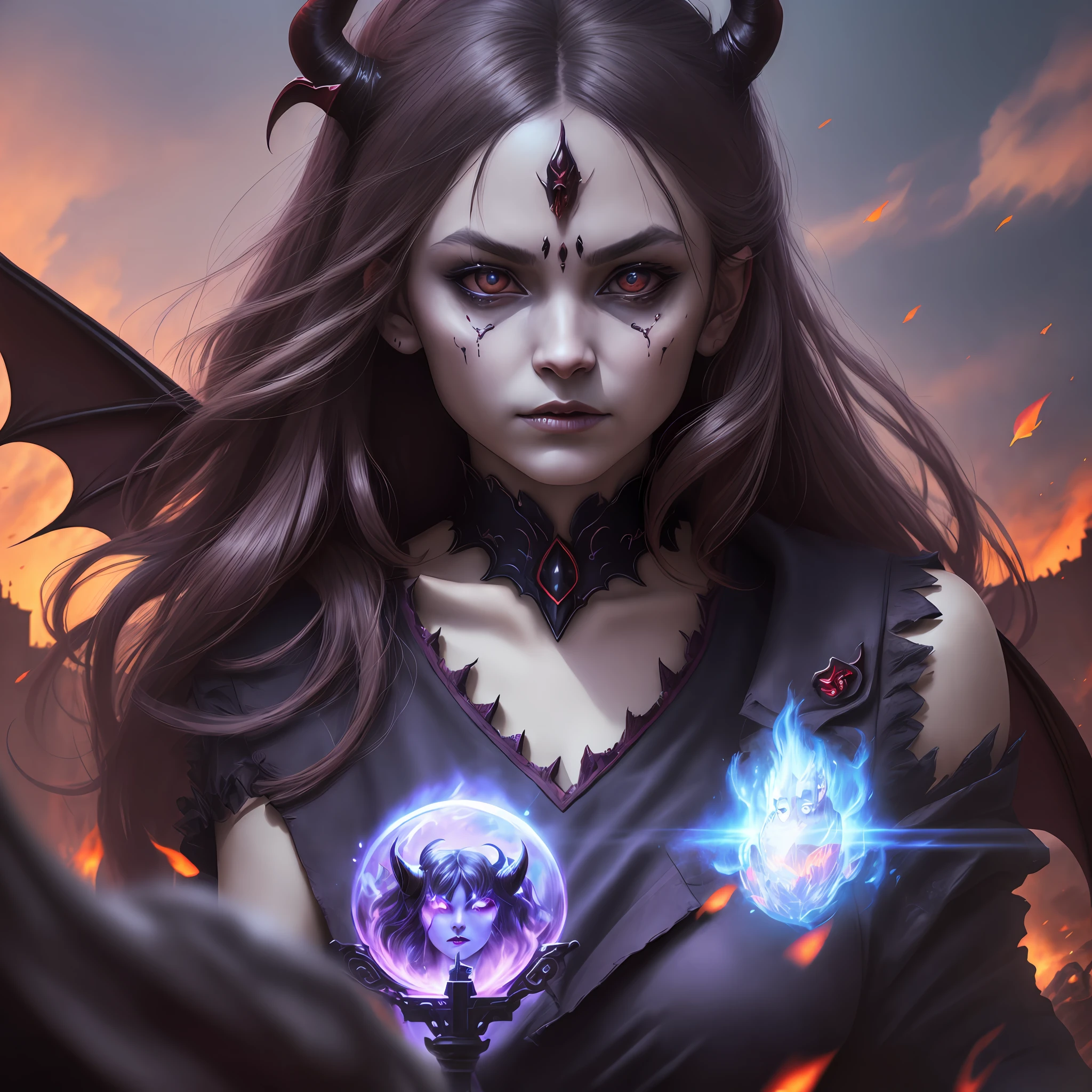 (beautiful (demon woman:1) portrait:1.5) in hell landscape with castle and demon horde (((masterpiece))), ((best quality)), realistic, 8k, ultra-detailed, realistic, scenery, ConceptArt, Highly detailed RAW color Photo, side Angle, (lens flare:0.7), particle effects, raytracing, cinematic lighting, shallow depth of field, photographed on a Sony Alpha 1, 50mm wide angle lens, sharp focus, cinematic film still, dynamic pose, (Realistic:1.3), nua...