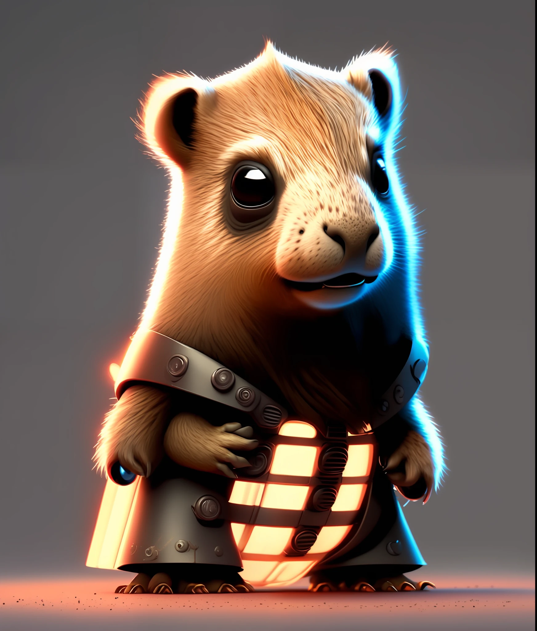 cinematic shot of realistic cute 1capybara , surounded by fire, seamless, epic, cinematic, intricate detail, award winning, great lighting, shading, high quality, detailed