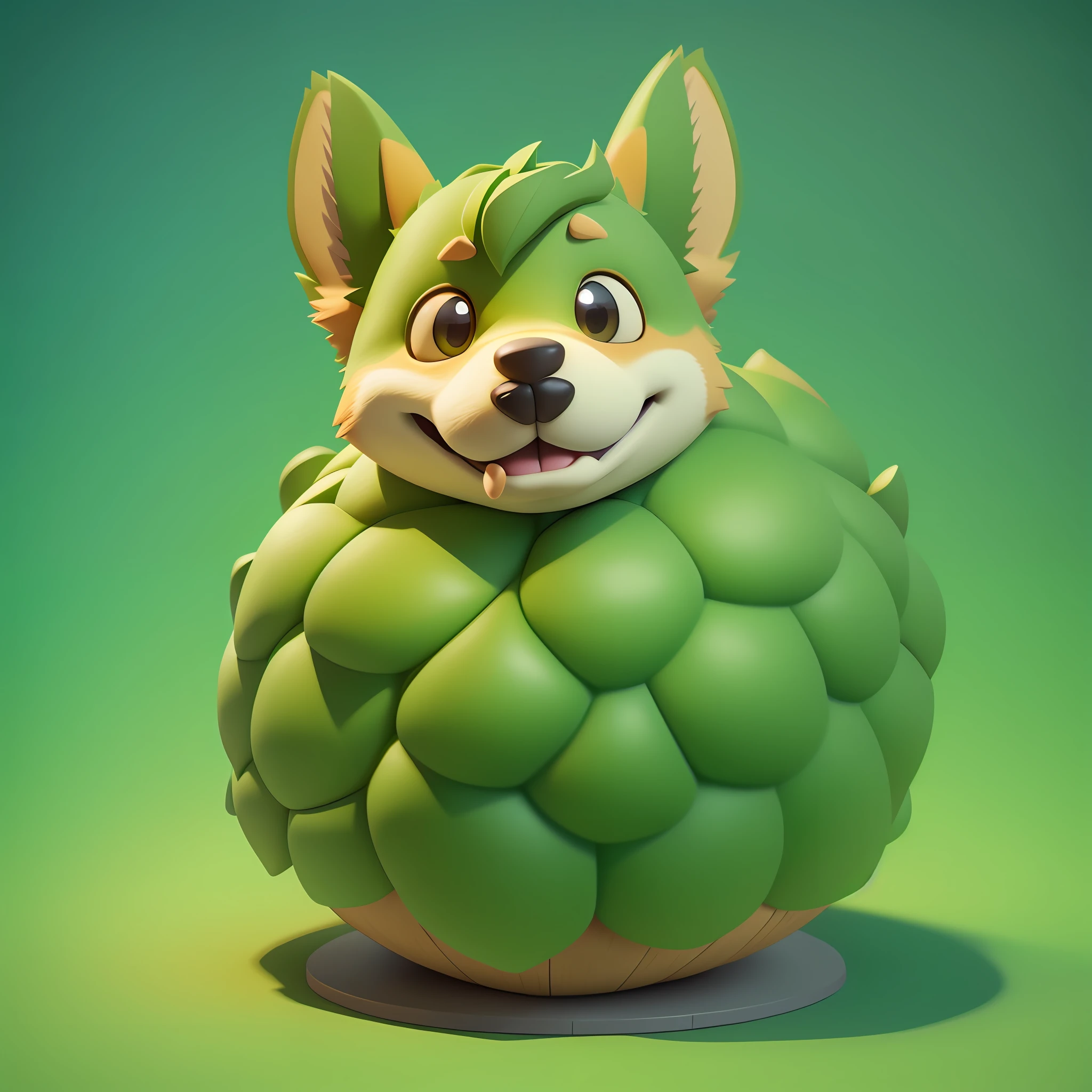 Cartoon style, game scene atmosphere map, Pixar style, a green cabbage, the head of the cabbage is (corgi) look, casual play style, low poly, lowpoly, best detail, 3d, masterpiece, best quality, Unreal Engine, cartoon rendering, 8K