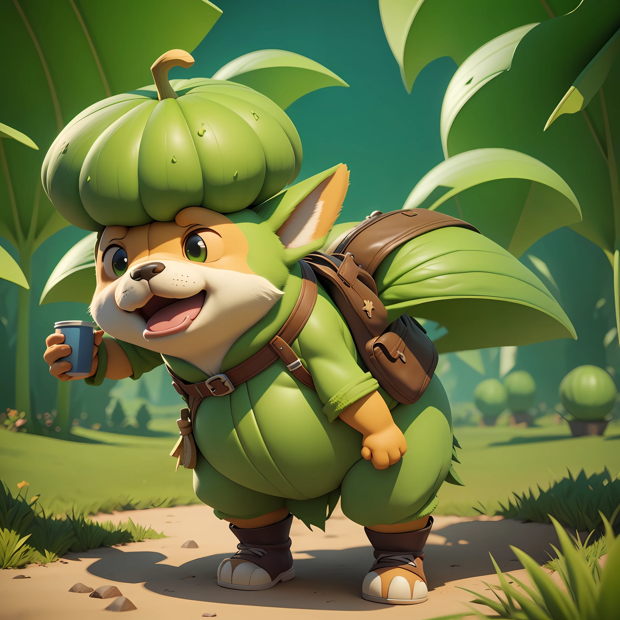 Cartoon style, game scene atmosphere map, Pixar style, a big cabbage, the head of the cabbage is (corgi) look, casual play style, low poly, lowpoly, best detail, 3d, masterpiece, best quality, Unreal Engine, cartoon rendering, 8K